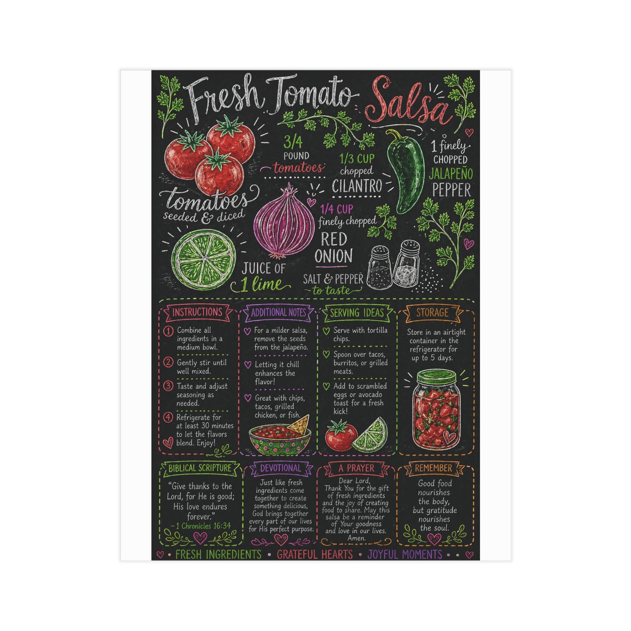 Fresh Tomato Salsa Recipe Print Unframed | Kitchen Chalkboard Art