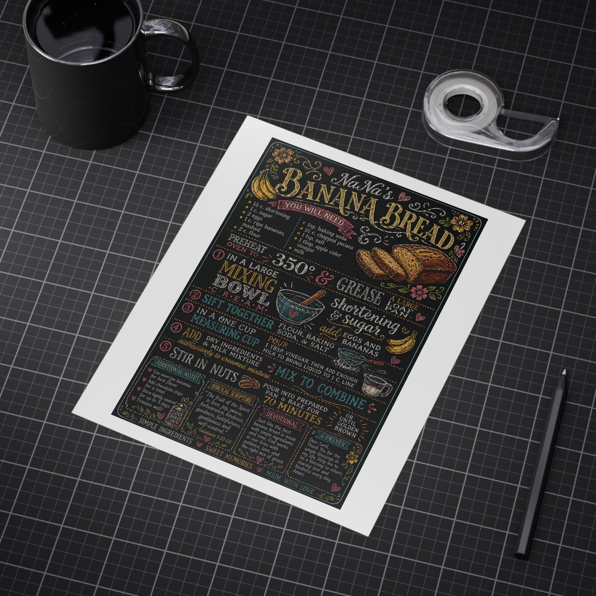 Banana Bread Recipe Chalkboard Print Unframed Prints | Kitchen Wall Art, Baking Decor