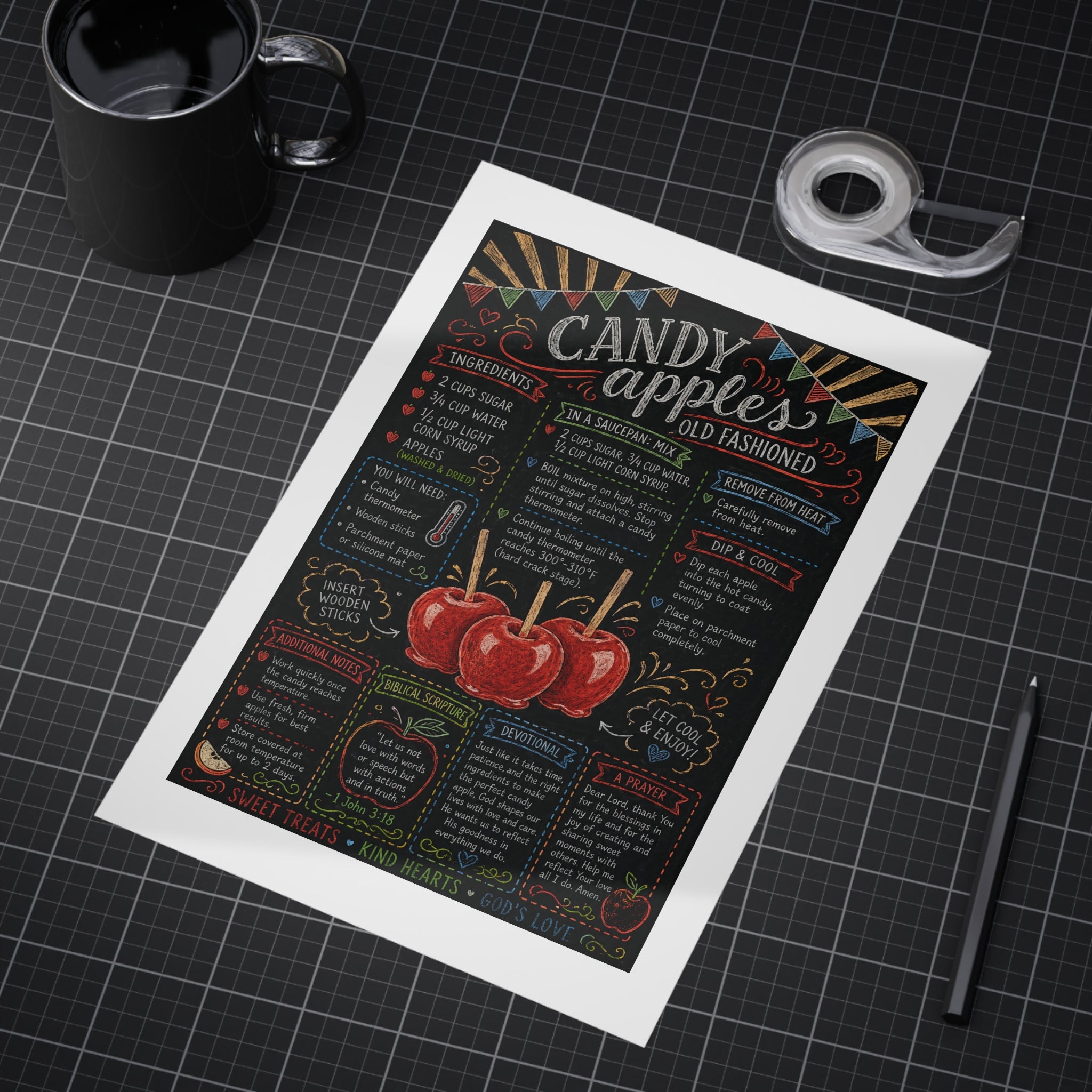 Candy Apples recipe print Unframed Prints | vintage chalkboard kitchen art