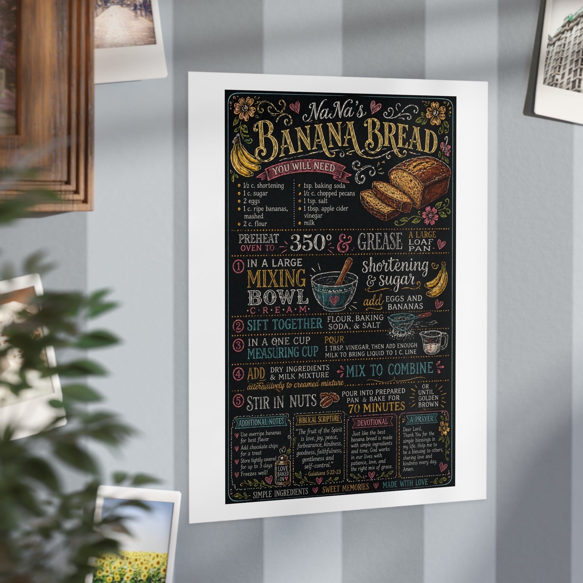 Banana Bread Recipe Chalkboard Print Unframed Prints | Kitchen Wall Art, Baking Decor