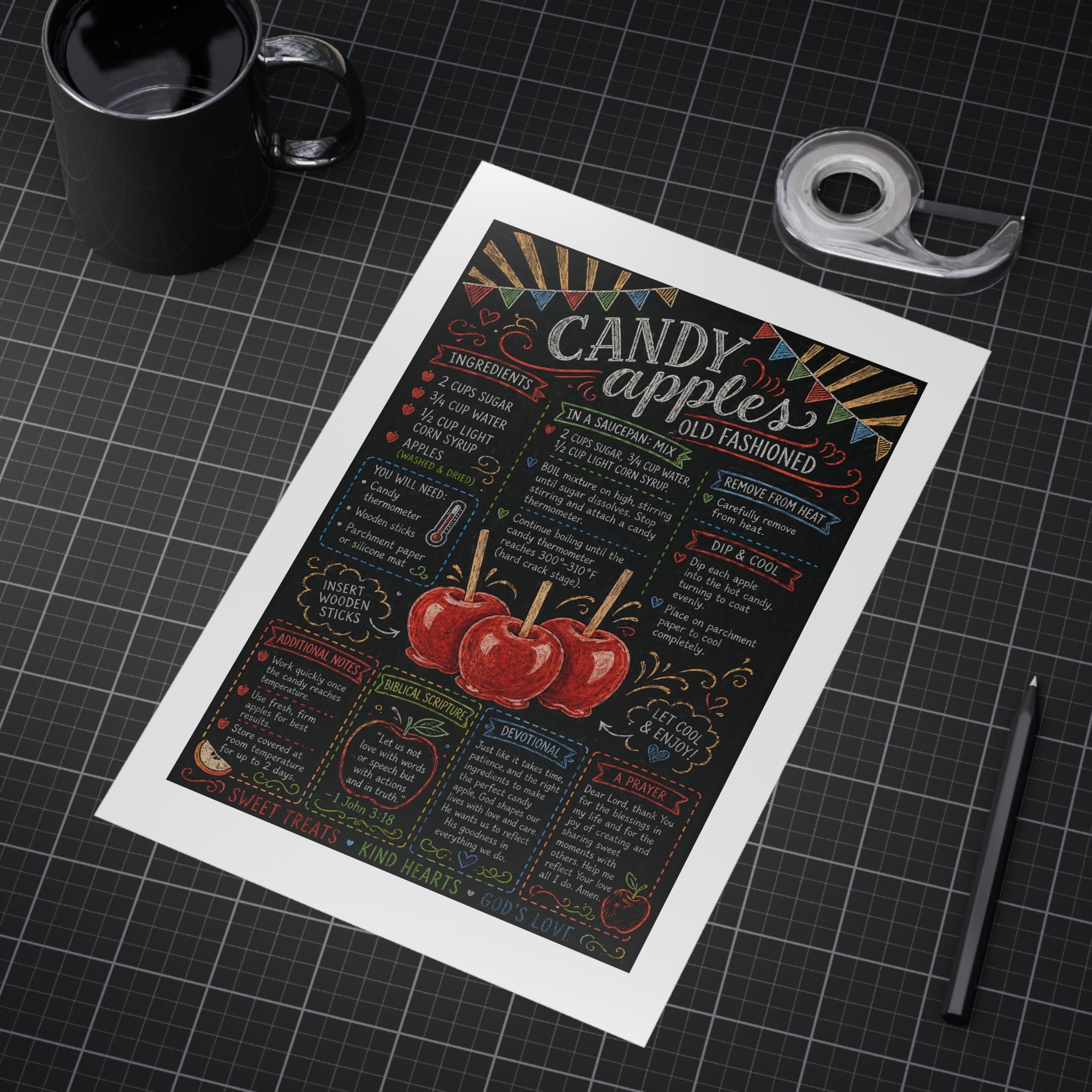 Candy Apples recipe print Unframed Prints | vintage chalkboard kitchen art