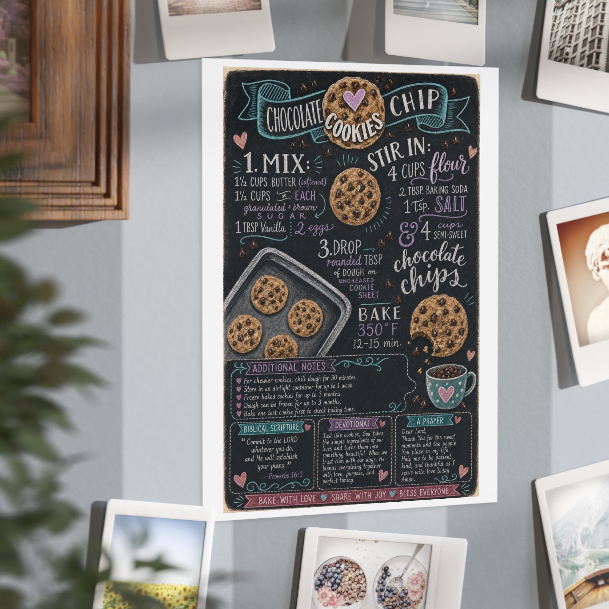 Chocolate Chip Cookies Recipe Print — Chalkboard Kitchen Art (Unframed)