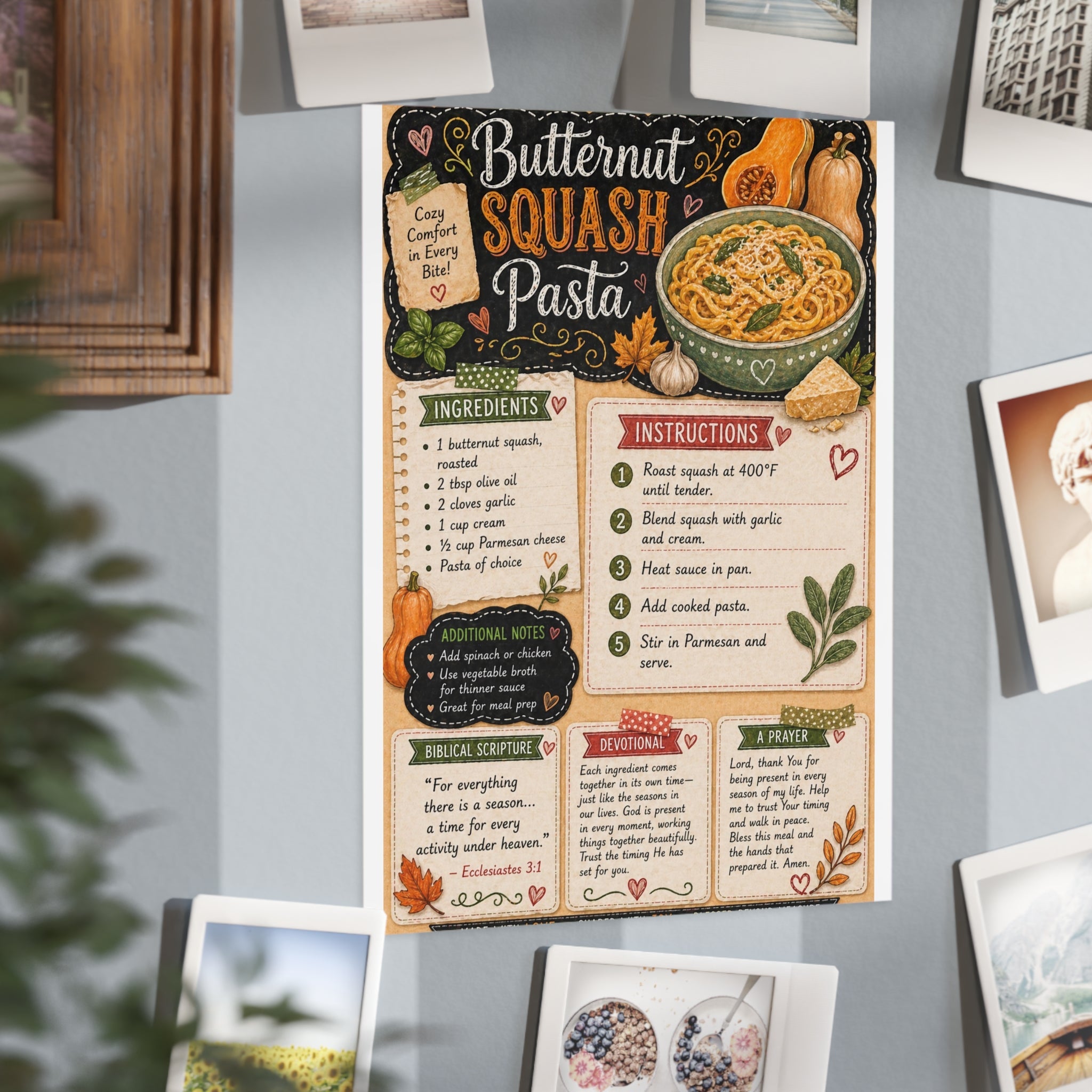 Butternut Squash Pasta Recipe Print — Kitchen Art Recipe Card