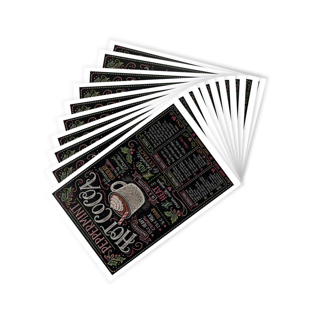 Peppermint Hot Cocoa Recipe Postcards | Holiday Recipe Card Set