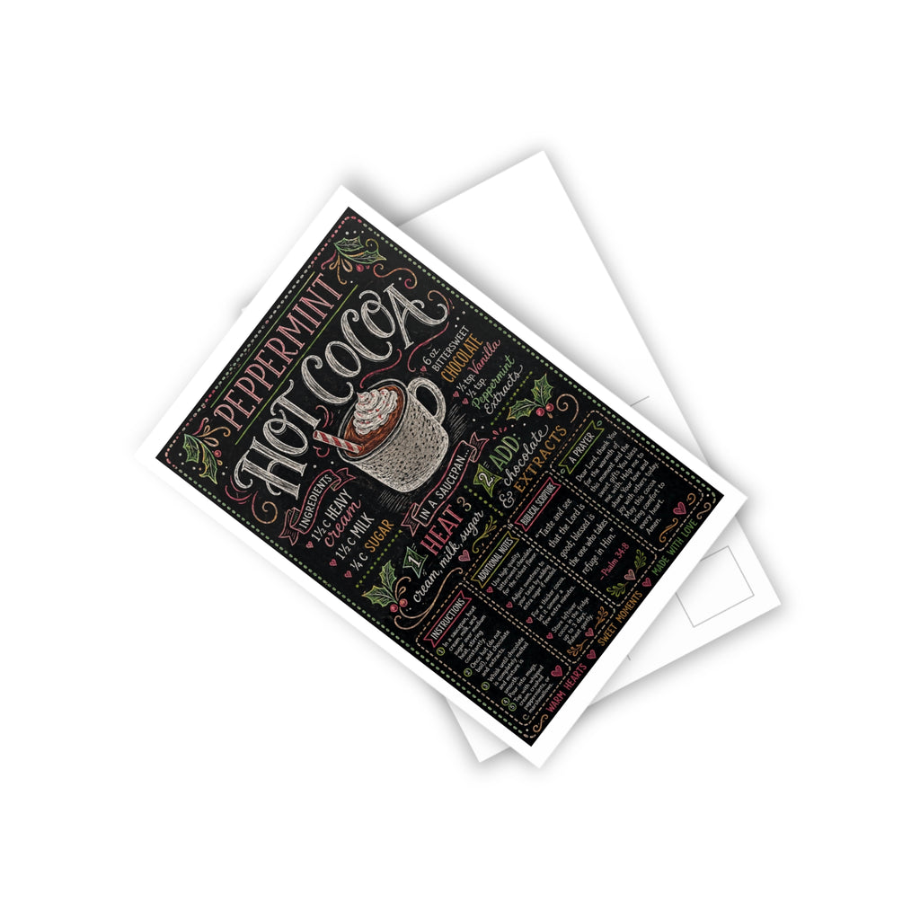 Peppermint Hot Cocoa Recipe Postcards | Holiday Recipe Card Set