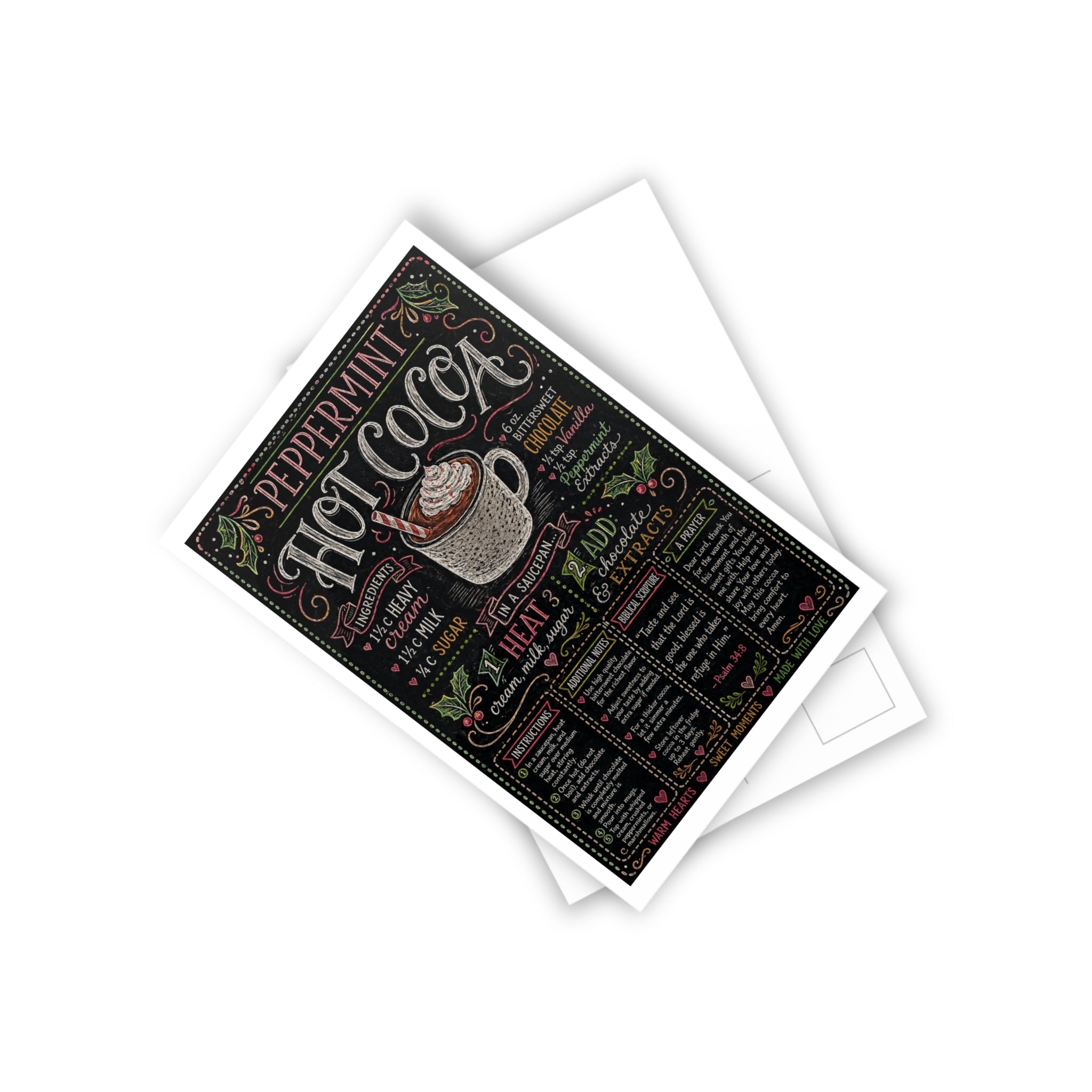 Peppermint Hot Cocoa Recipe Postcards | Holiday Recipe Card Set