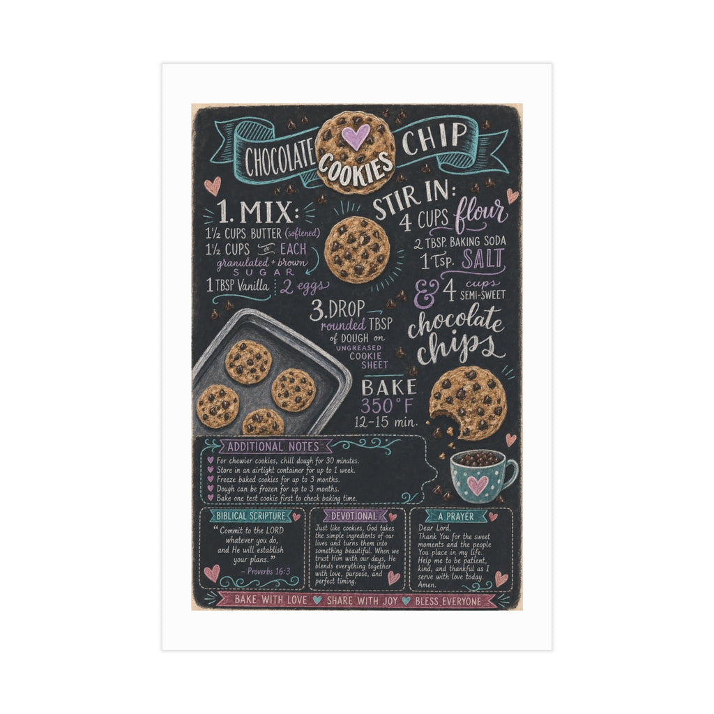 Chocolate Chip Cookies Recipe Print — Chalkboard Kitchen Art (Unframed)