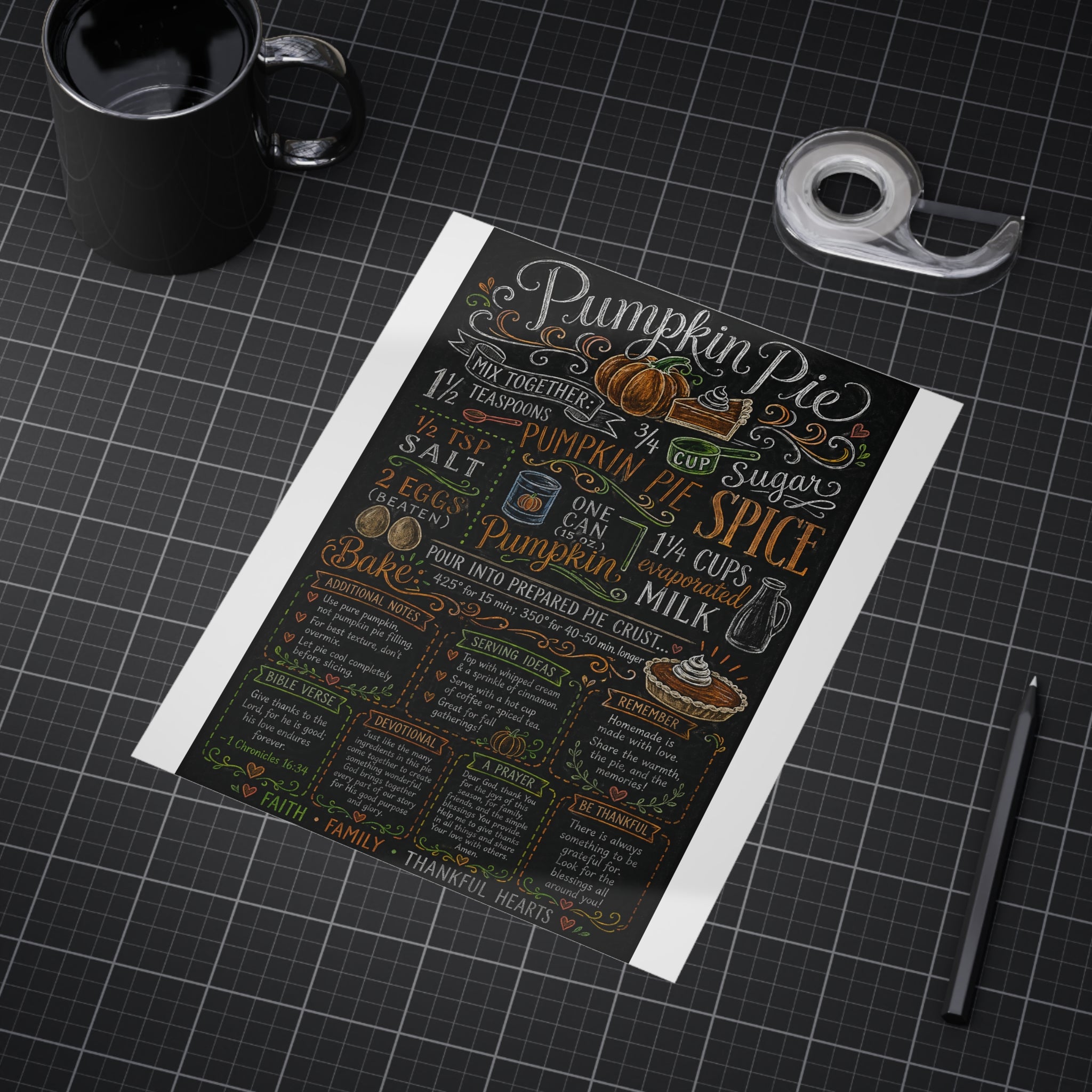 Pumpkin Pie Recipe Chalkboard Art Print — Kitchen Wall Decor