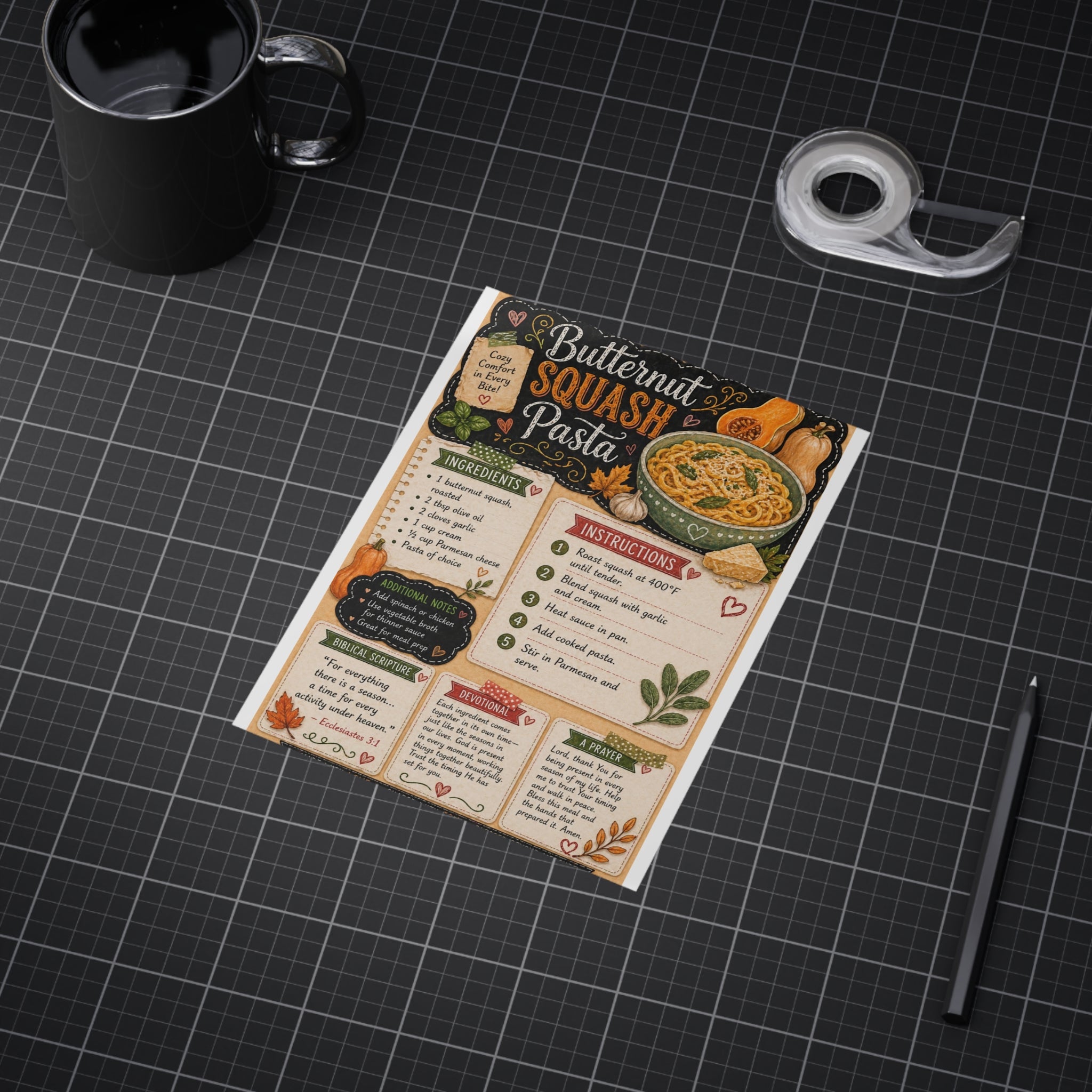 Butternut Squash Pasta Recipe Print — Kitchen Art Recipe Card