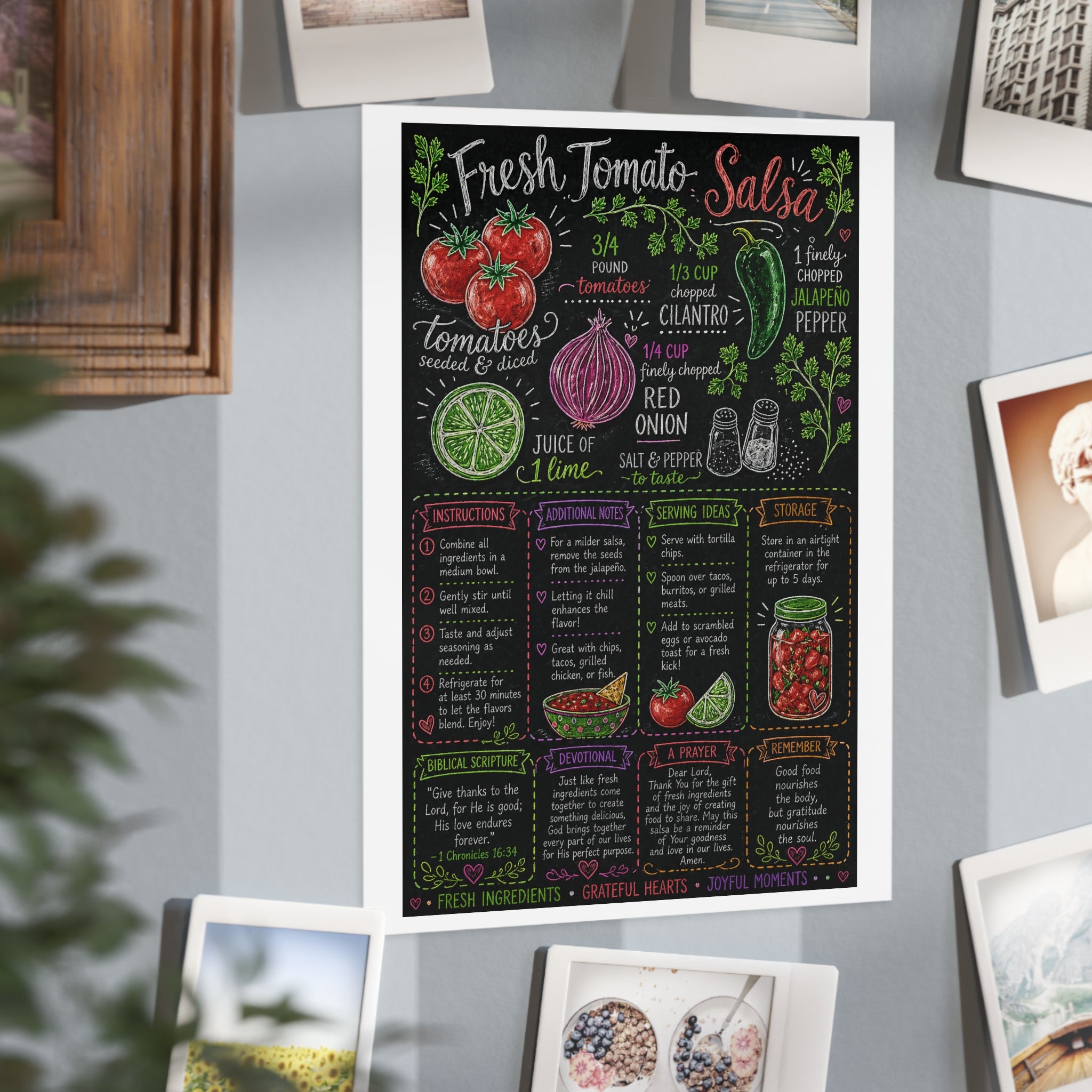 Fresh Tomato Salsa Recipe Print Unframed | Kitchen Chalkboard Art