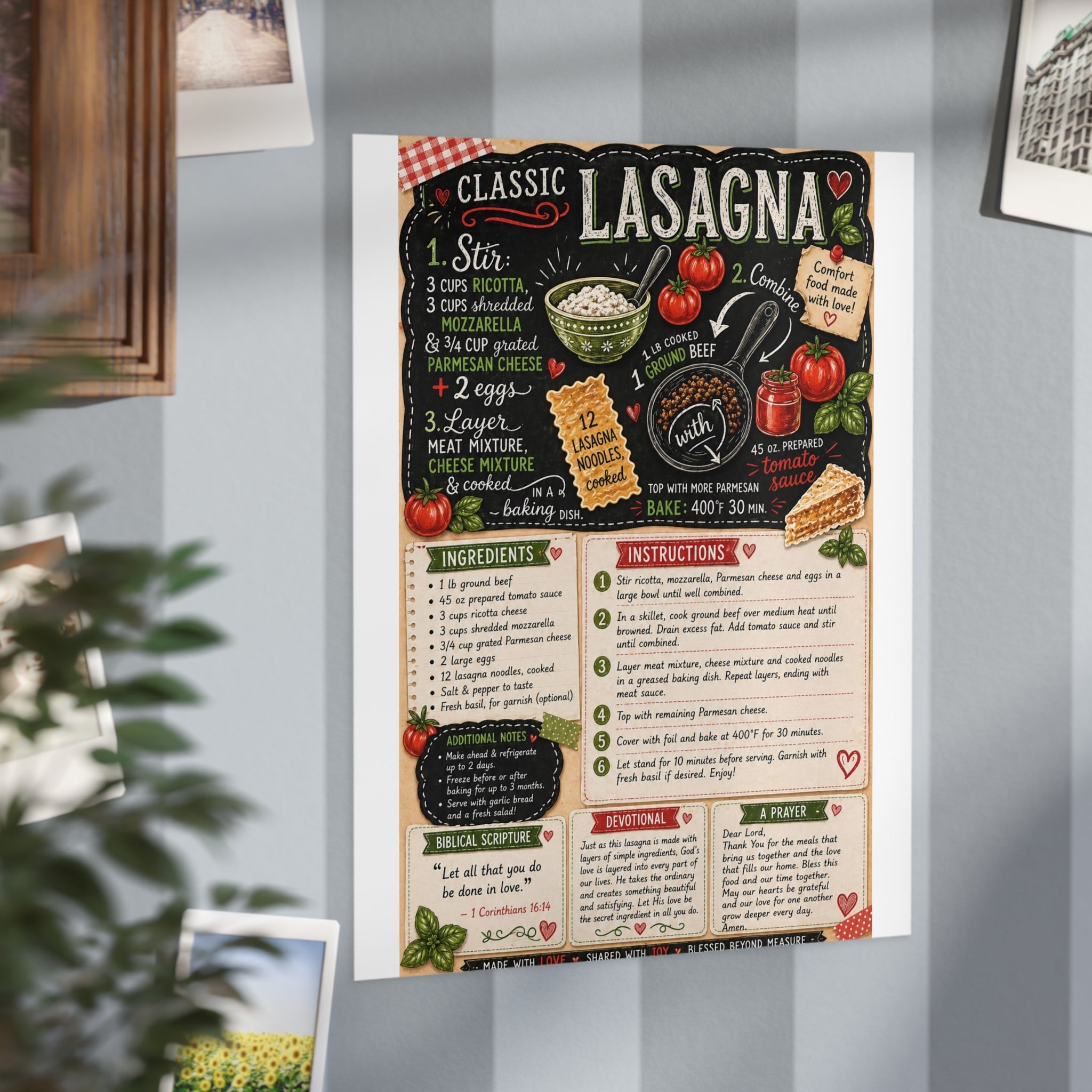 Lasagna Recipe Print — Classic Lasagna Kitchen Art Print