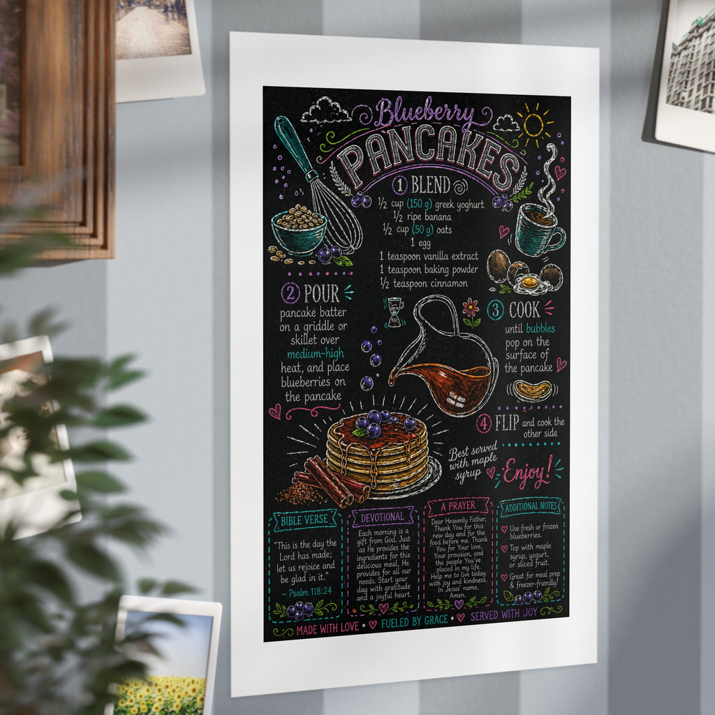 Blueberry Pancakes Recipe Print — Chalkboard Kitchen Art Unframed