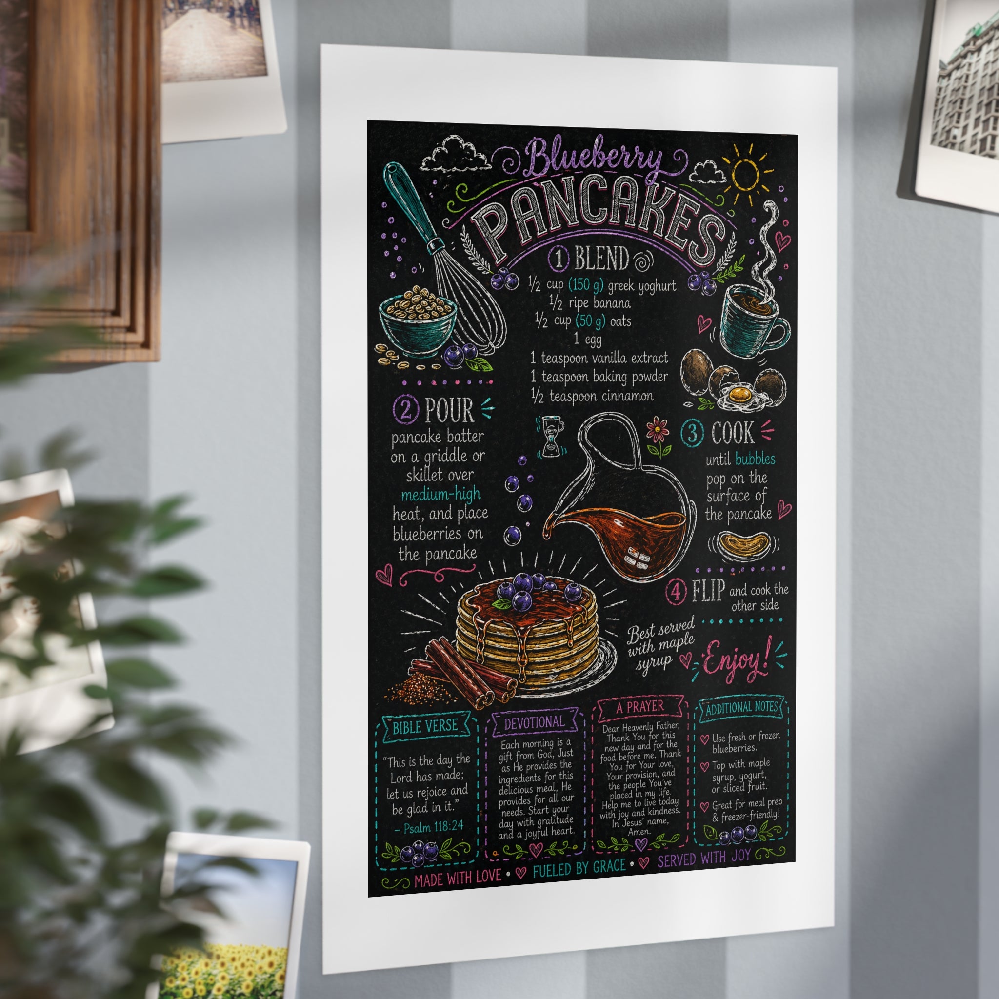 Blueberry Pancakes Recipe Print — Chalkboard Kitchen Art Unframed