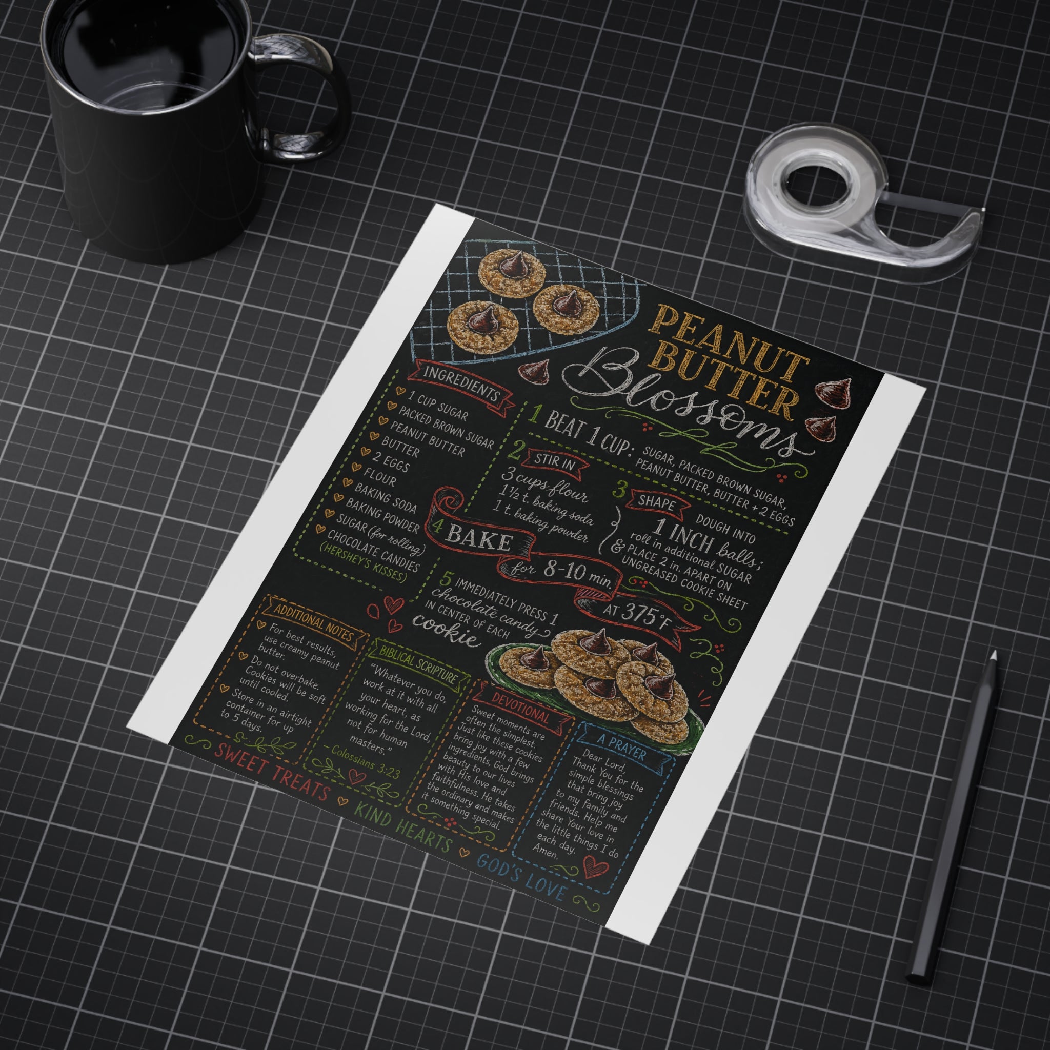 Peanut Butter Blossoms Recipe Print Unframed Print | Kitchen Wall Art, Baking Chalkboard