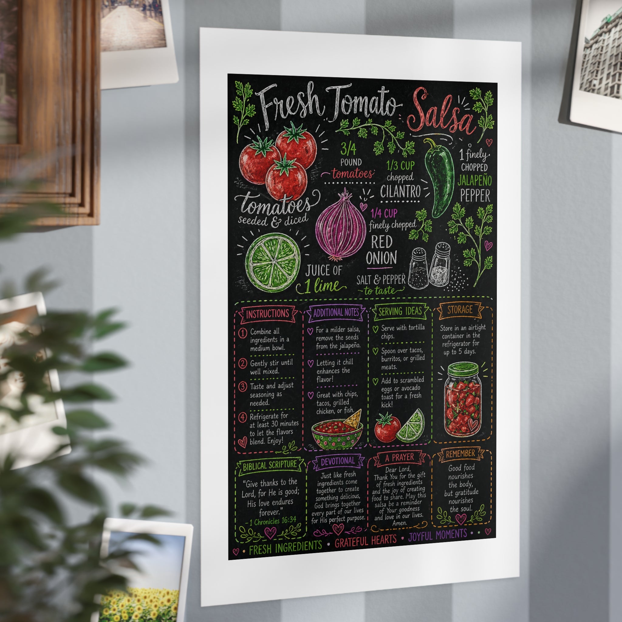 Fresh Tomato Salsa Recipe Print Unframed | Kitchen Chalkboard Art