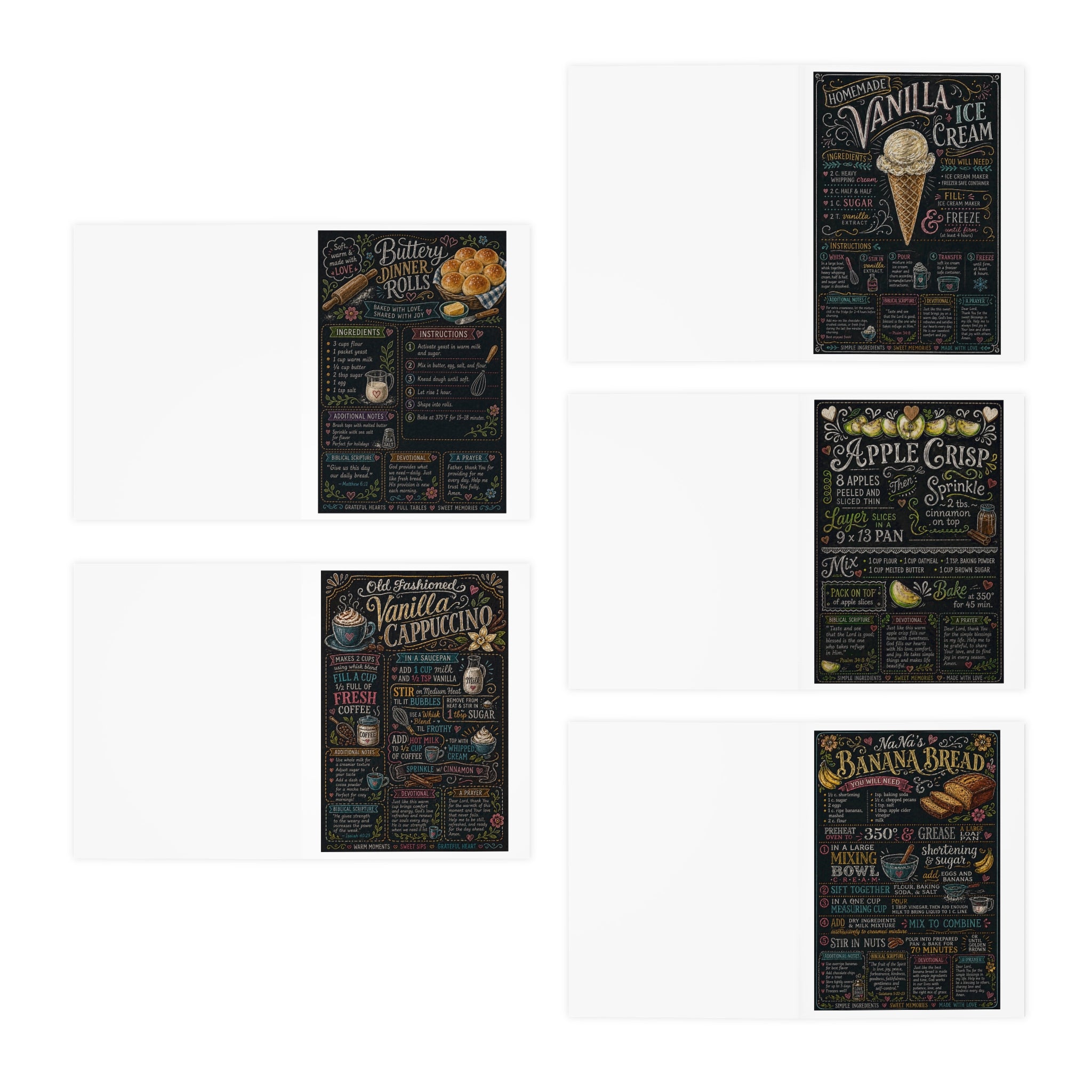 Recipe Chalkboard Illustration Greeting Cards, 5-Pack