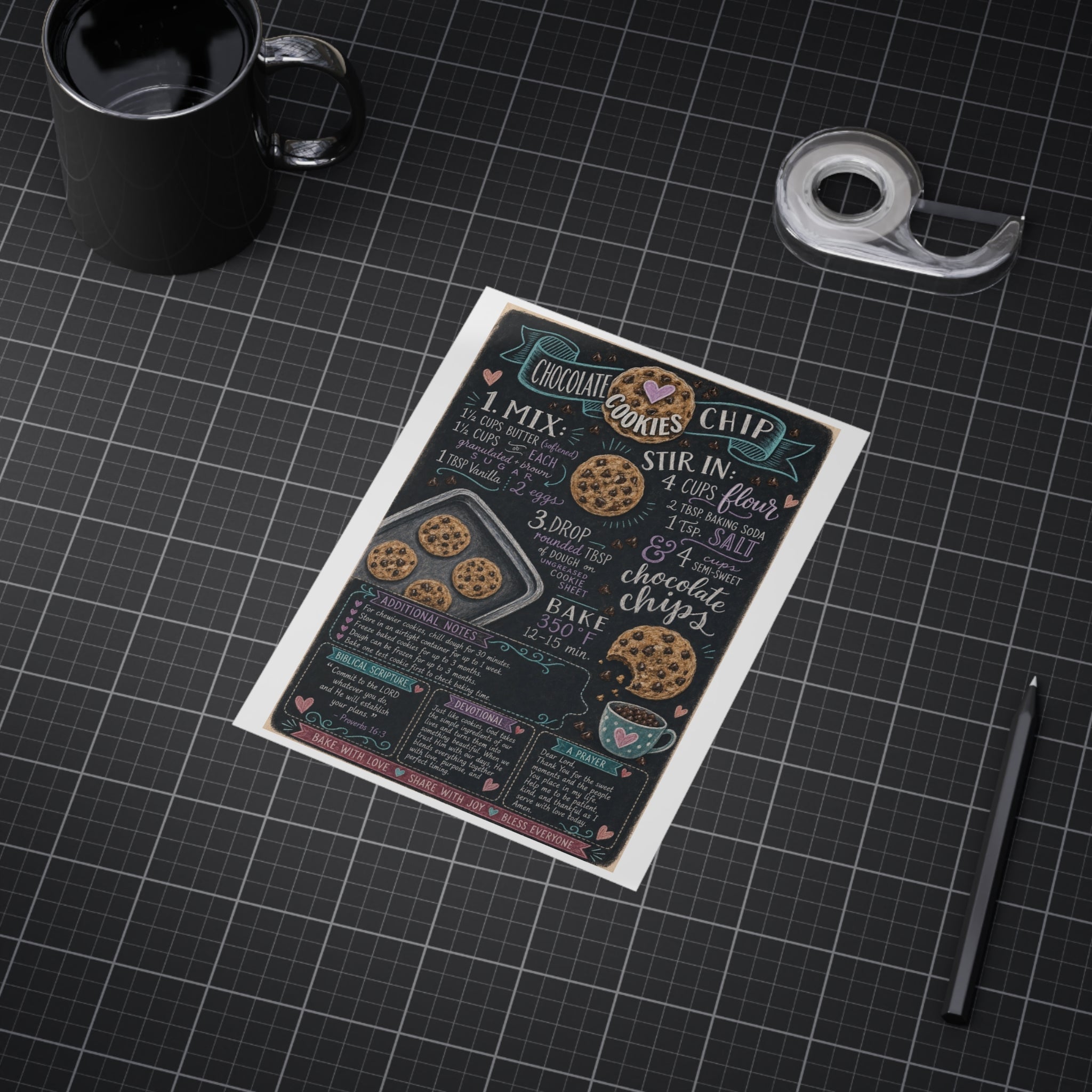 Chocolate Chip Cookies Recipe Print — Chalkboard Kitchen Art (Unframed)