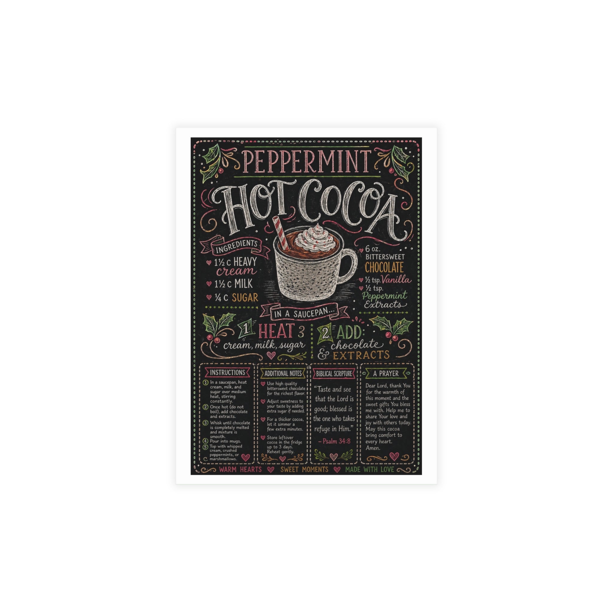 Peppermint Hot Cocoa Holiday Postcard Bundles (envelopes included)