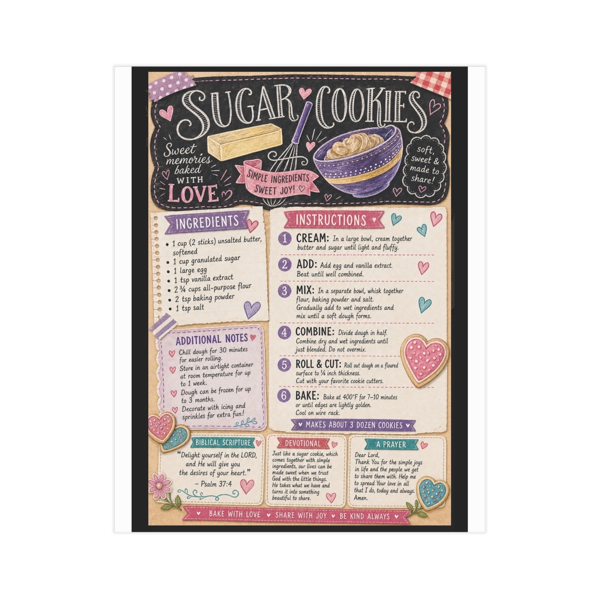 Sugar Cookies Recipe Print — Decorative Kitchen Art Print