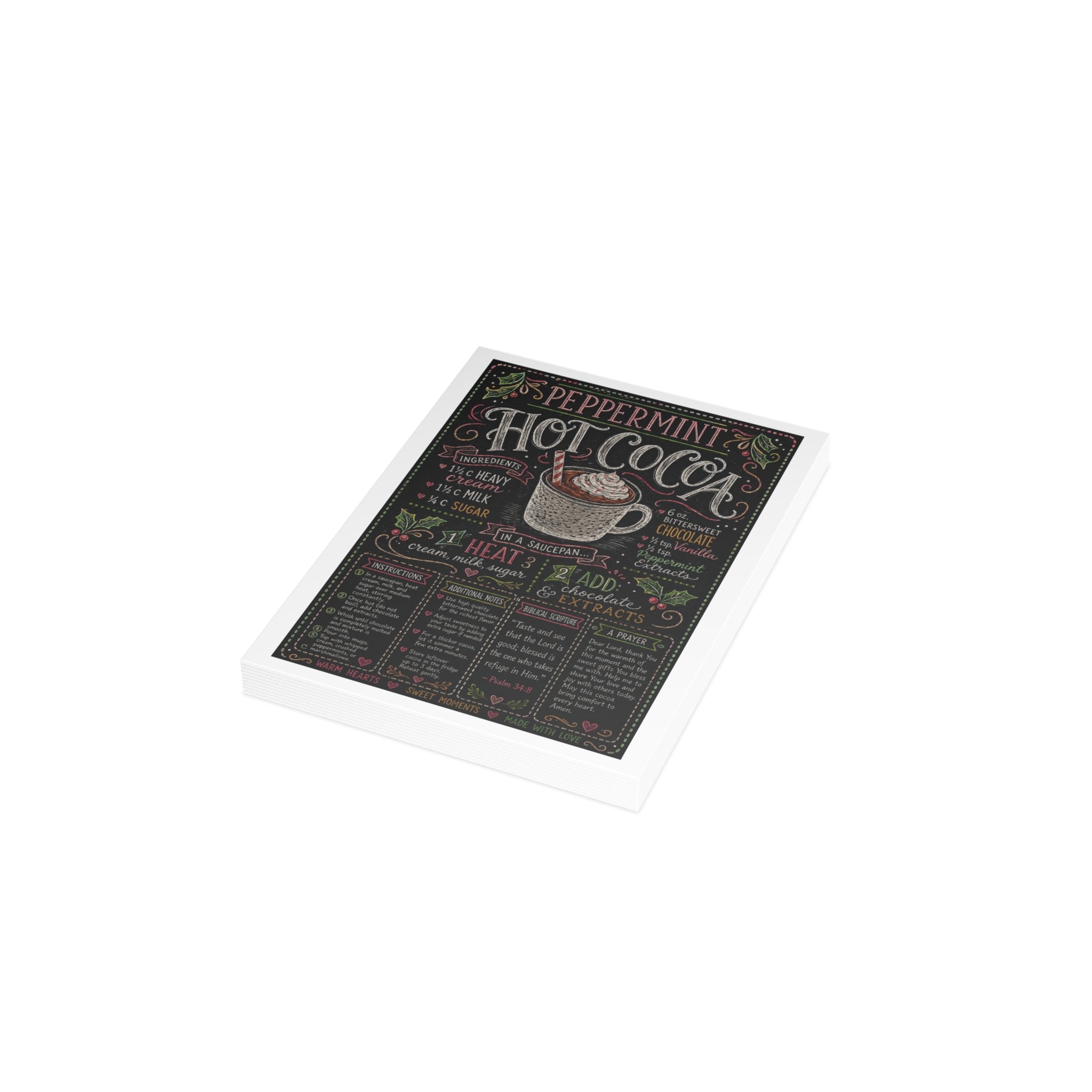 Peppermint Hot Cocoa Holiday Postcard Bundles (envelopes included)