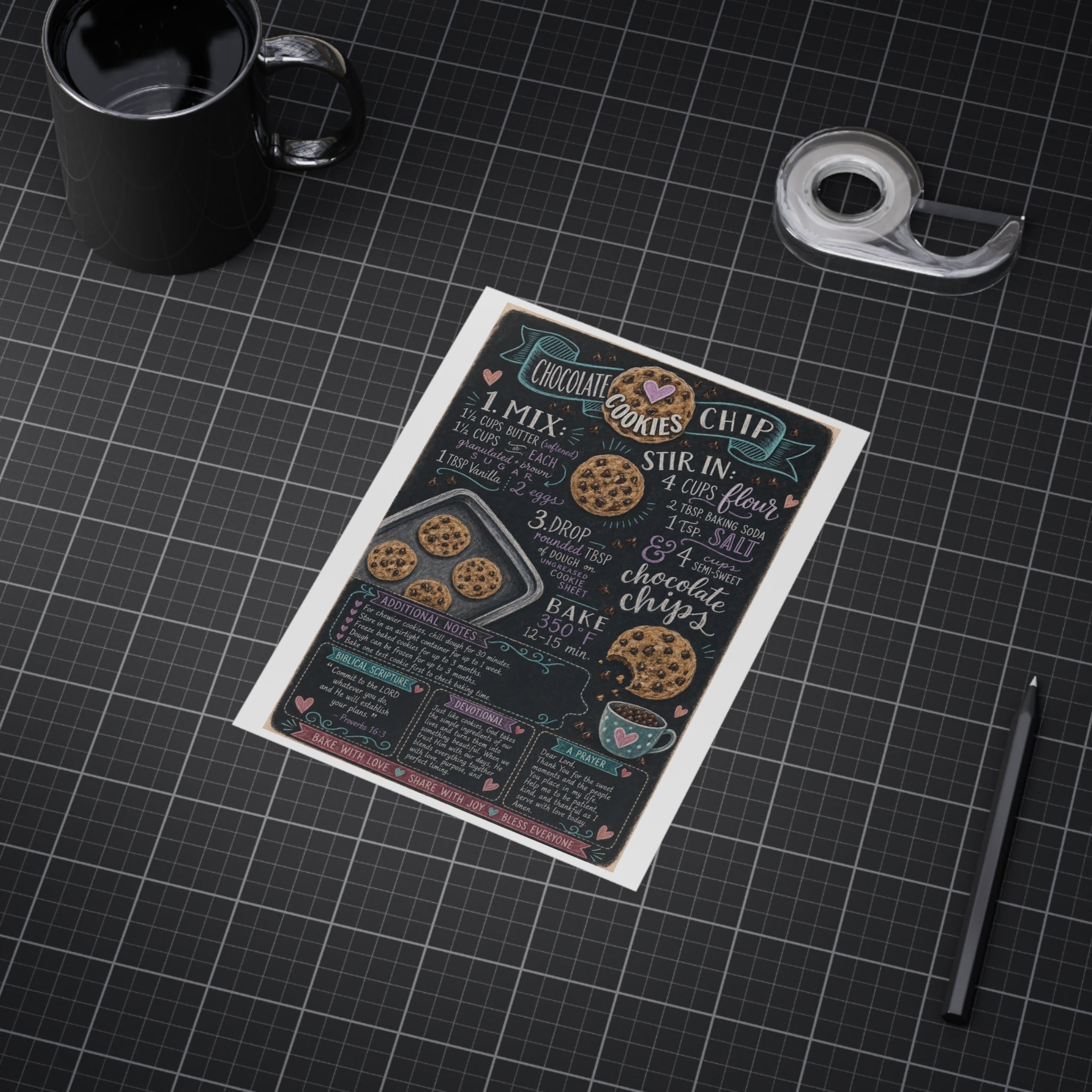 Chocolate Chip Cookies Recipe Print — Chalkboard Kitchen Art (Unframed)