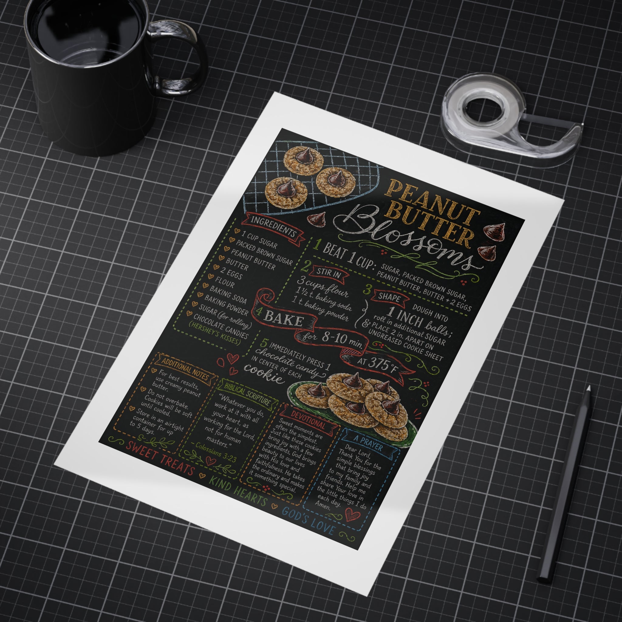 Peanut Butter Blossoms Recipe Print Unframed Print | Kitchen Wall Art, Baking Chalkboard
