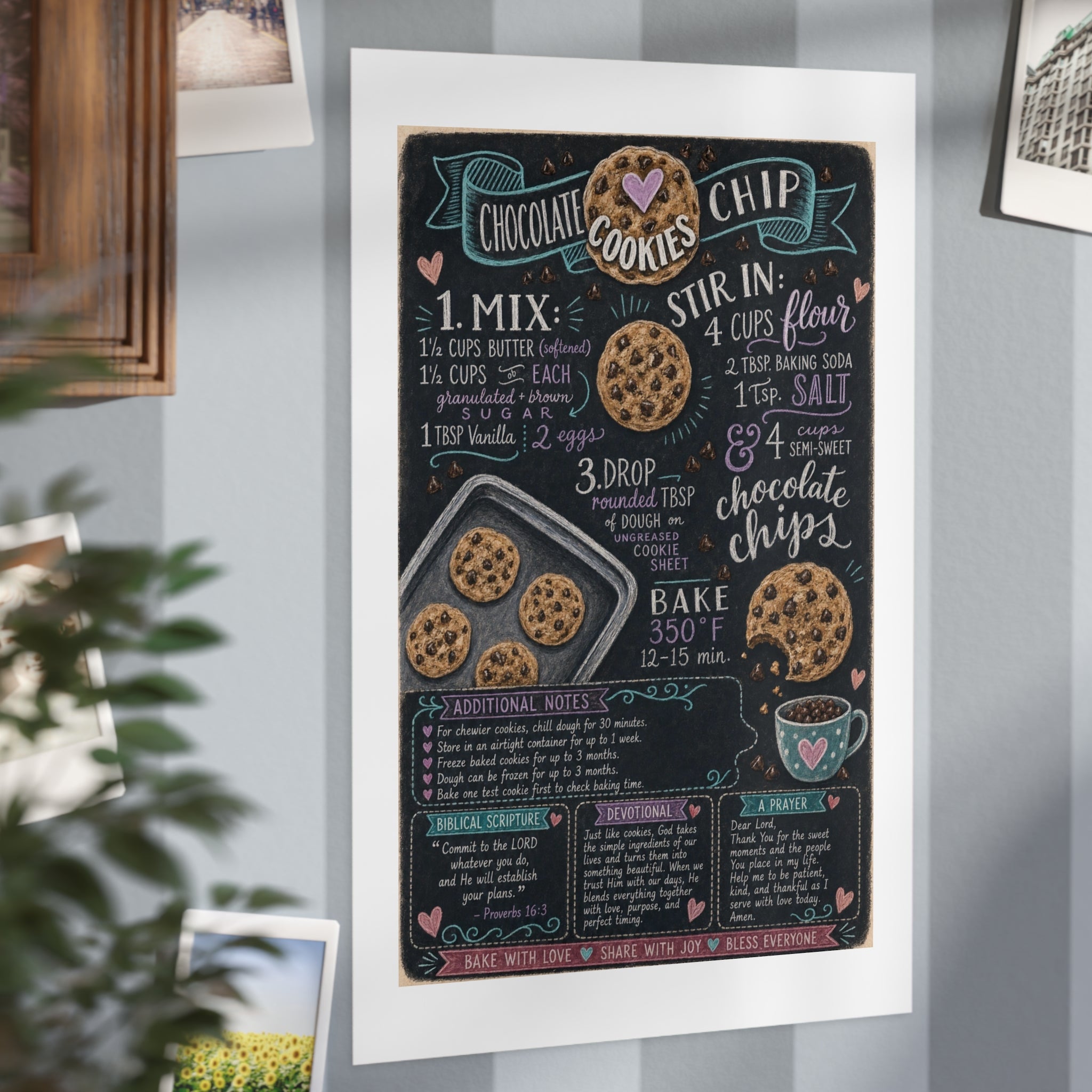 Chocolate Chip Cookies Recipe Print — Chalkboard Kitchen Art (Unframed)