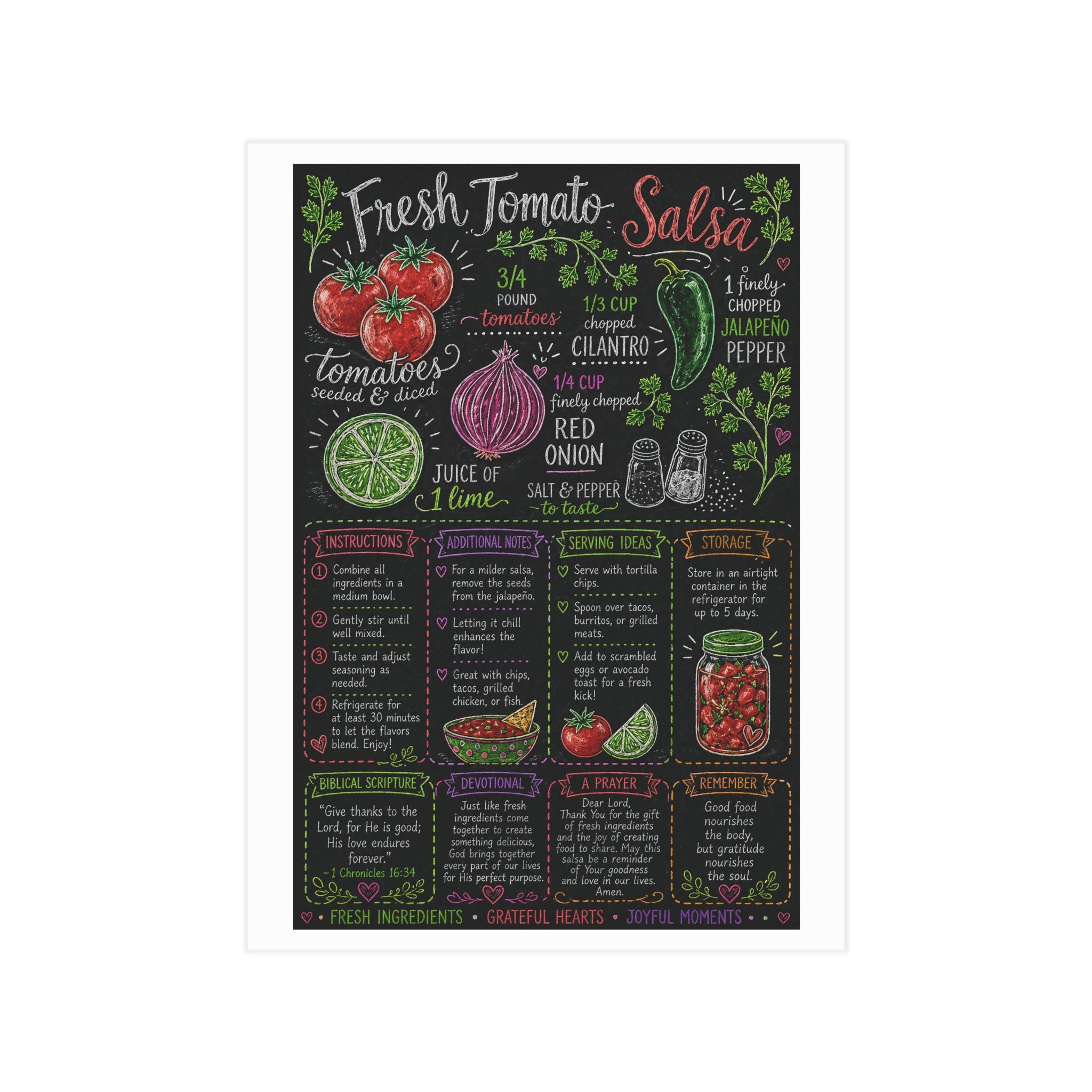 Fresh Tomato Salsa Recipe Print Unframed | Kitchen Chalkboard Art