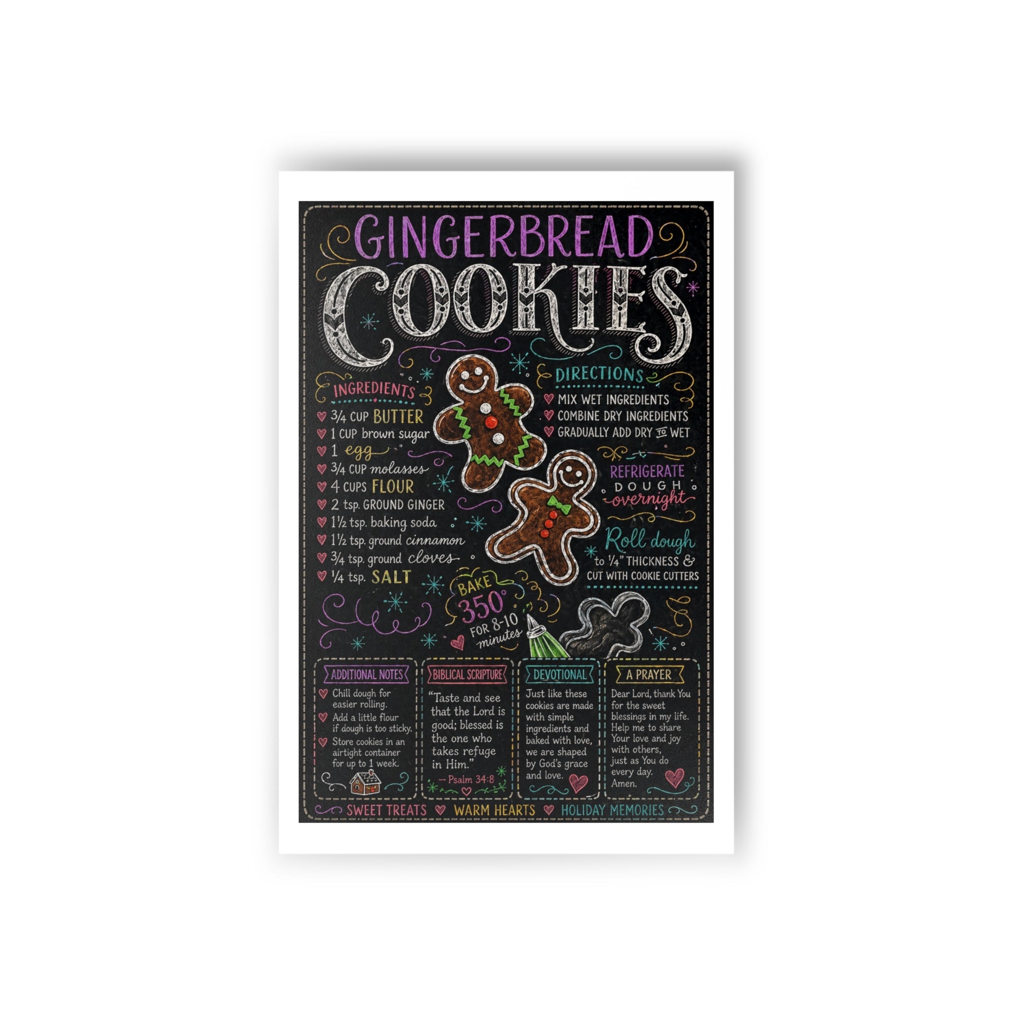 Gingerbread Cookies Recipe Holiday Postcards | Holiday Baking Illustrated Cards (10 pcs)