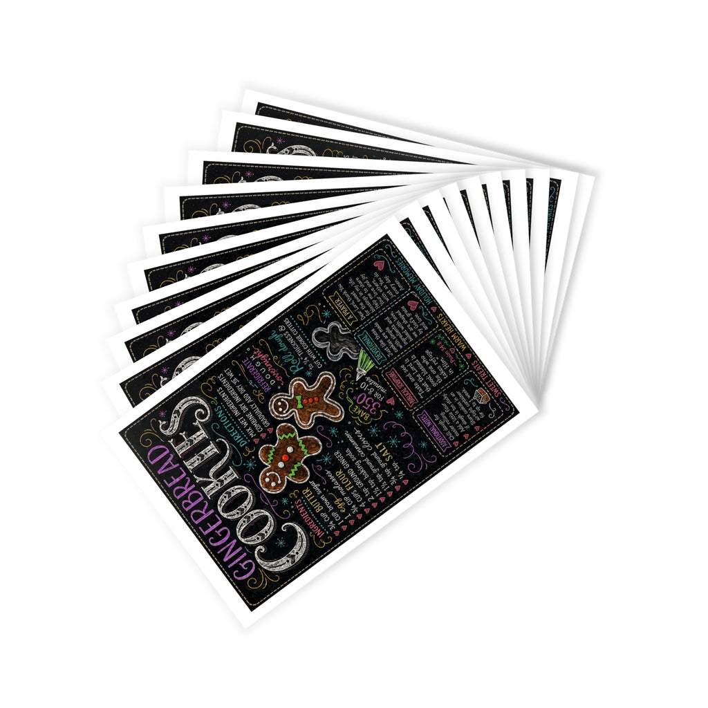 Gingerbread Cookies Recipe Holiday Postcards | Holiday Baking Illustrated Cards (10 pcs)