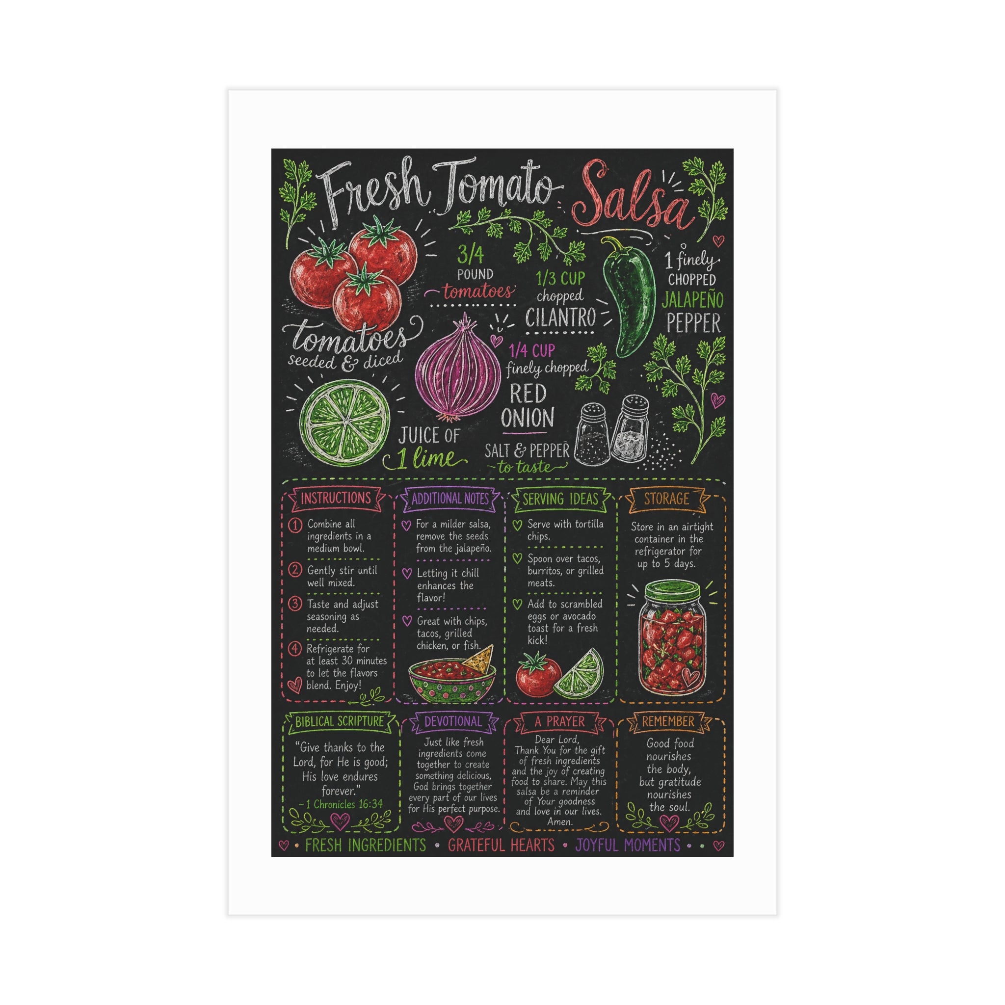 Fresh Tomato Salsa Recipe Print Unframed | Kitchen Chalkboard Art