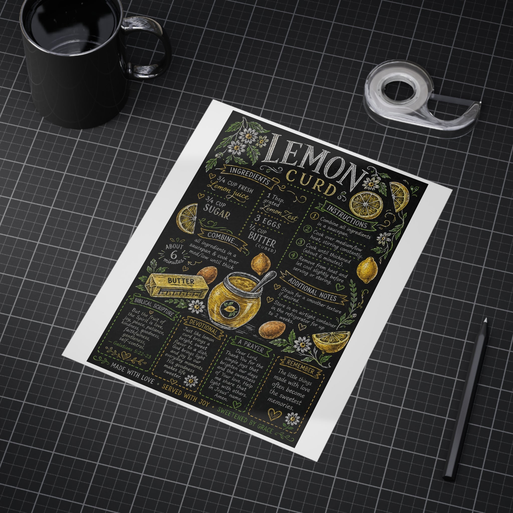 Lemon Curd Recipe Art Print Unframed | Kitchen Chalkboard Recipe Poster