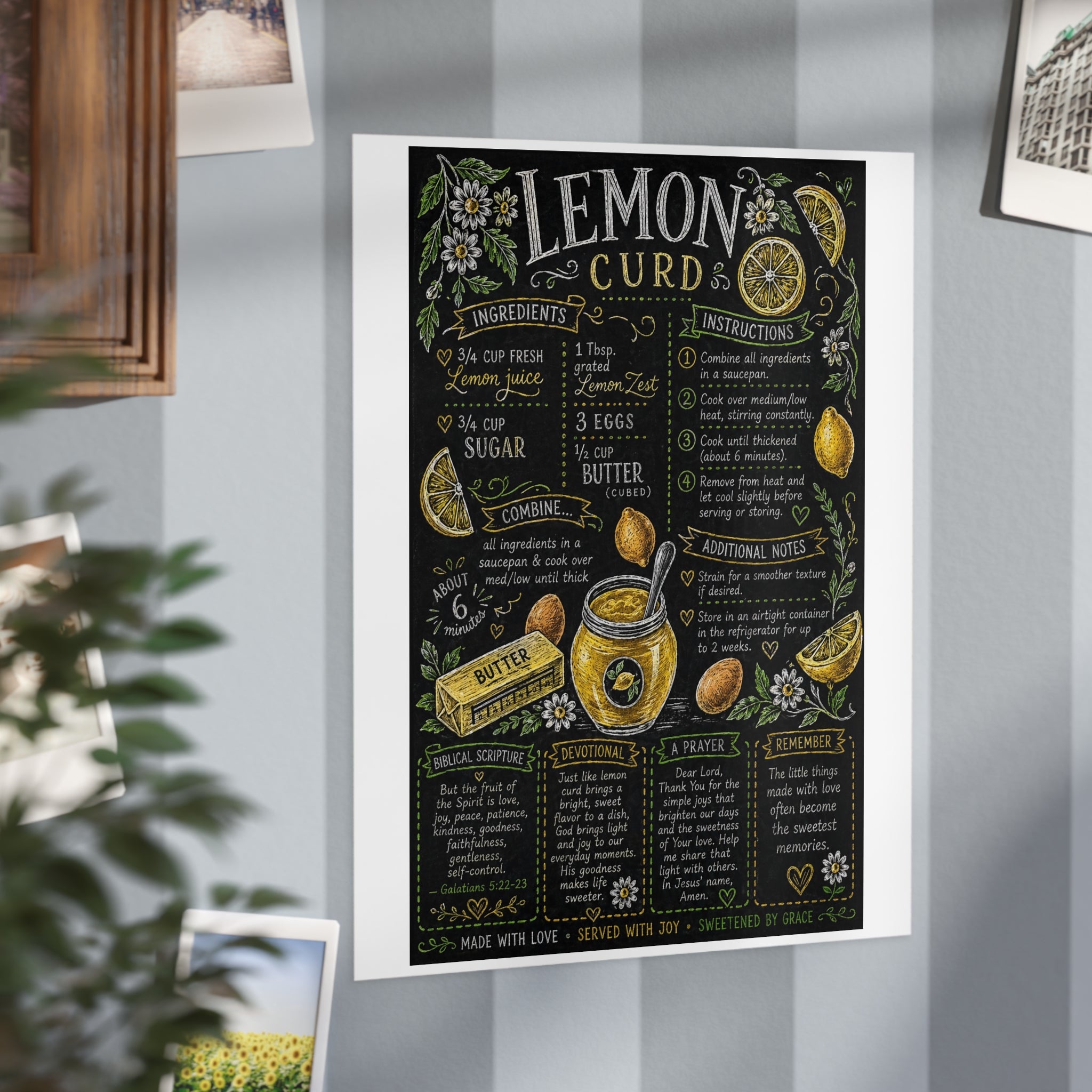 Lemon Curd Recipe Art Print Unframed | Kitchen Chalkboard Recipe Poster