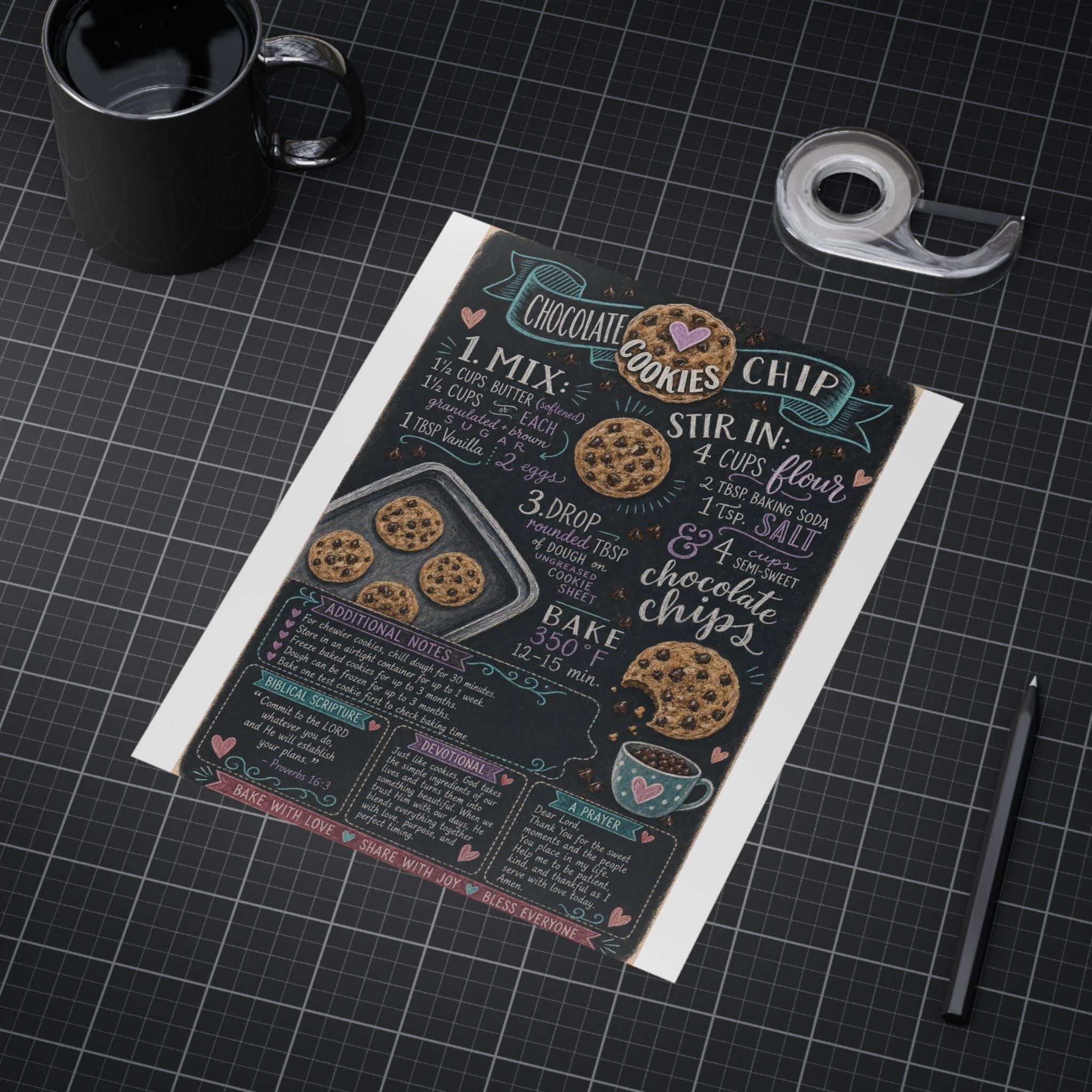 Chocolate Chip Cookies Recipe Print — Chalkboard Kitchen Art (Unframed)
