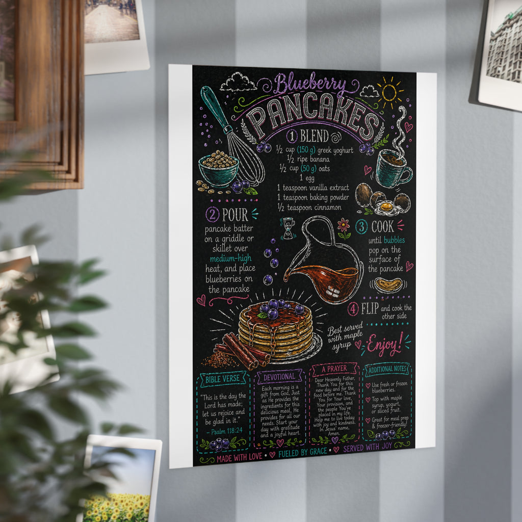 Blueberry Pancakes Recipe Print — Chalkboard Kitchen Art Unframed