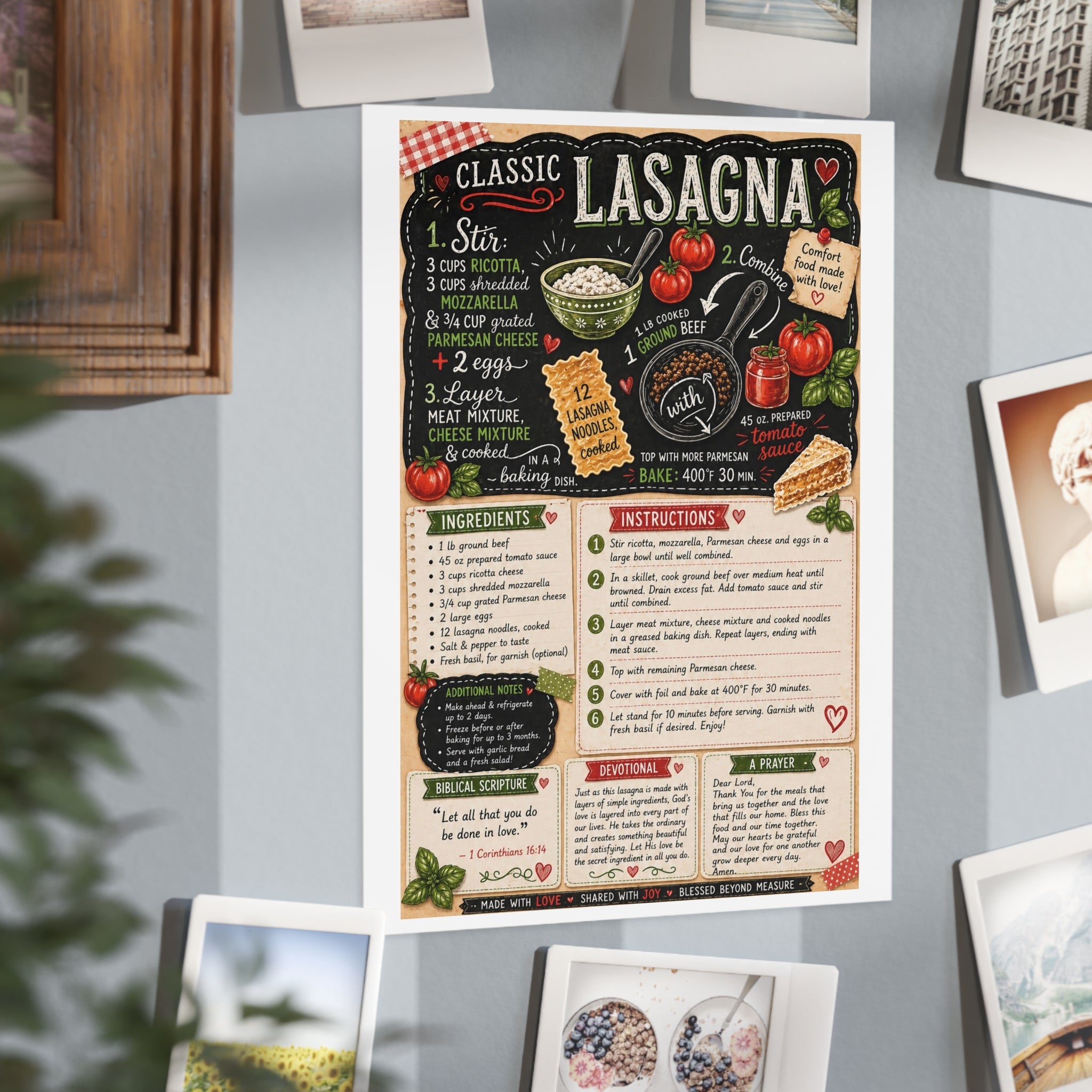 Lasagna Recipe Print — Classic Lasagna Kitchen Art Print