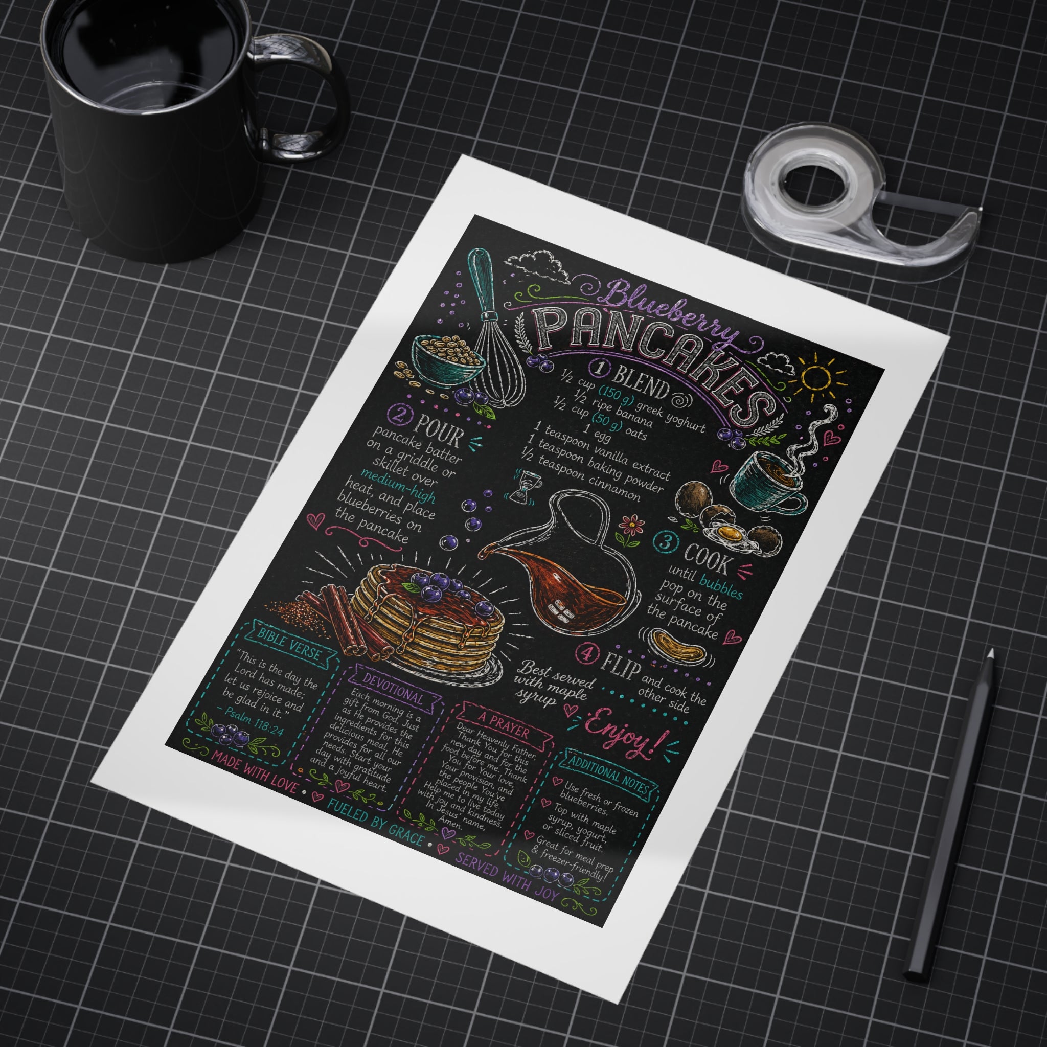 Blueberry Pancakes Recipe Print — Chalkboard Kitchen Art Unframed