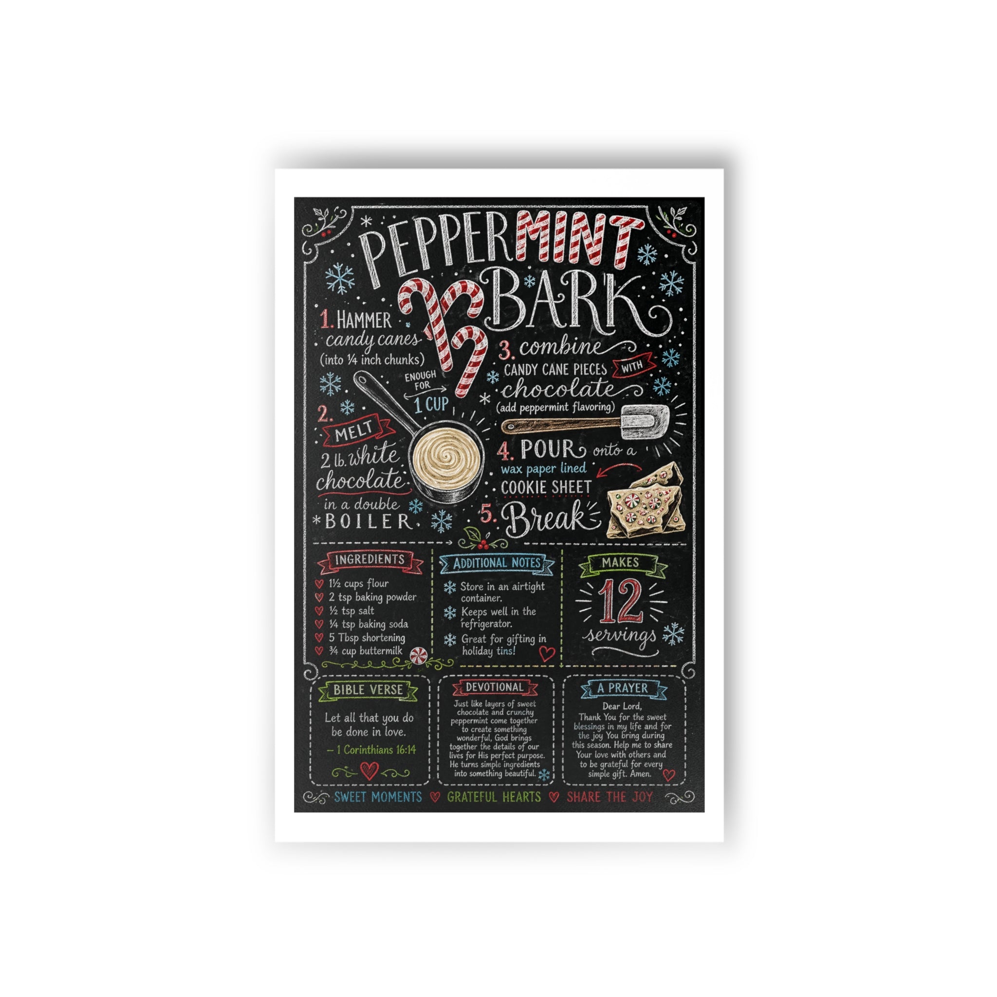 Peppermint Bark Recipe Holiday Postcards – Set of 10 Holiday Recipe Cards
