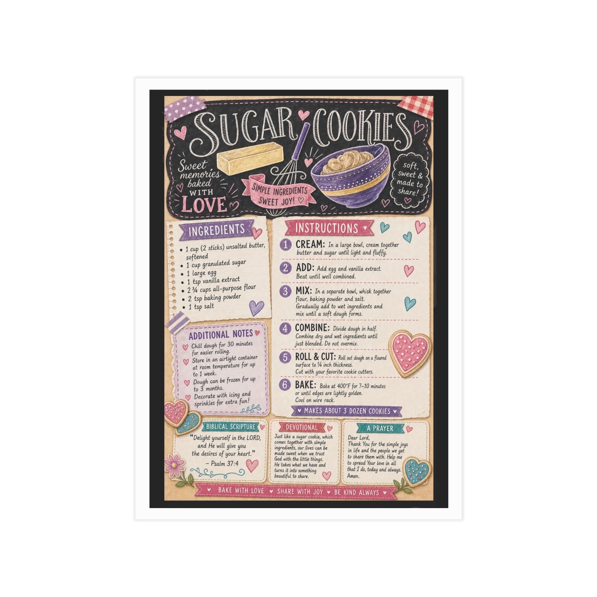 Sugar Cookies Recipe Print — Decorative Kitchen Art Print