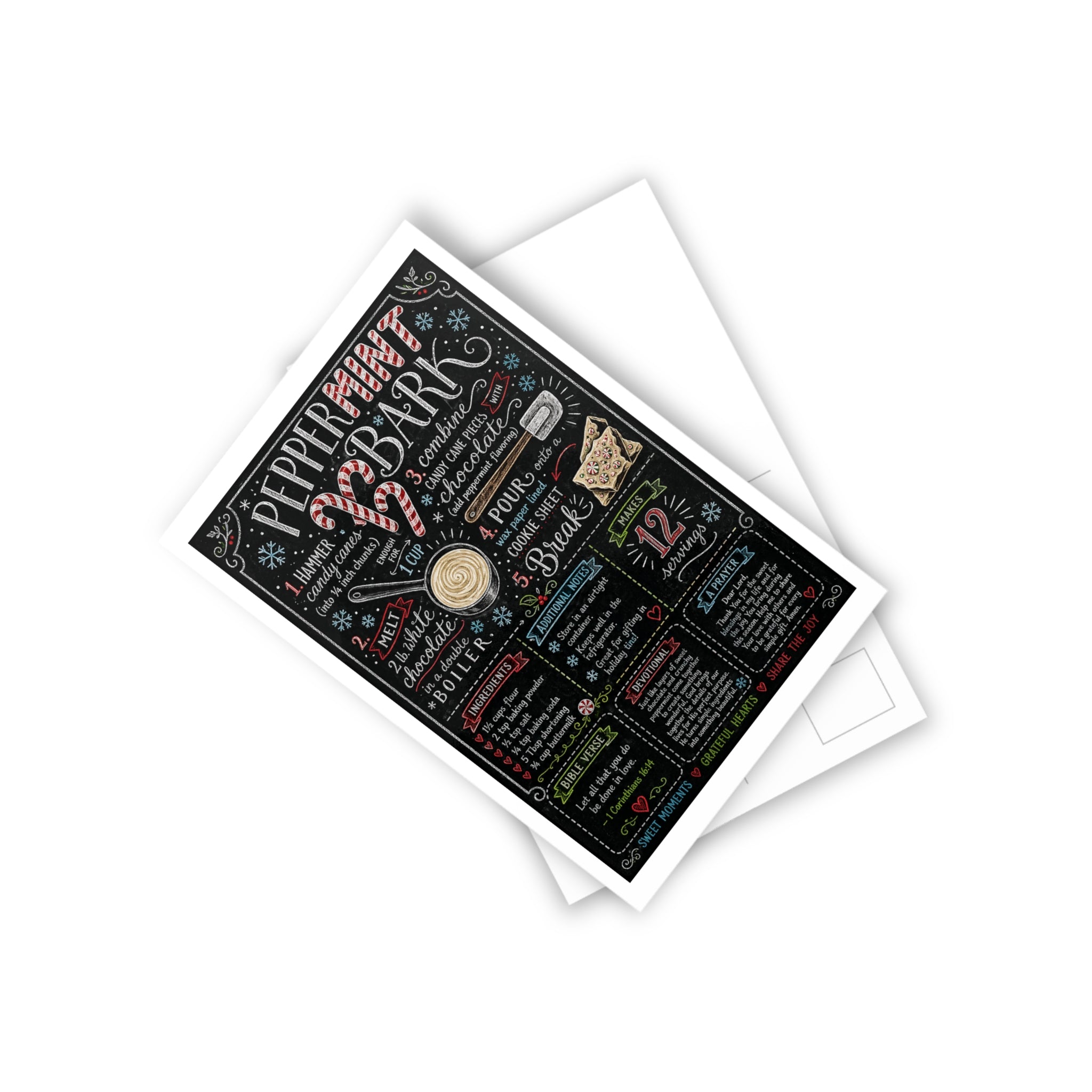 Peppermint Bark Recipe Holiday Postcards – Set of 10 Holiday Recipe Cards