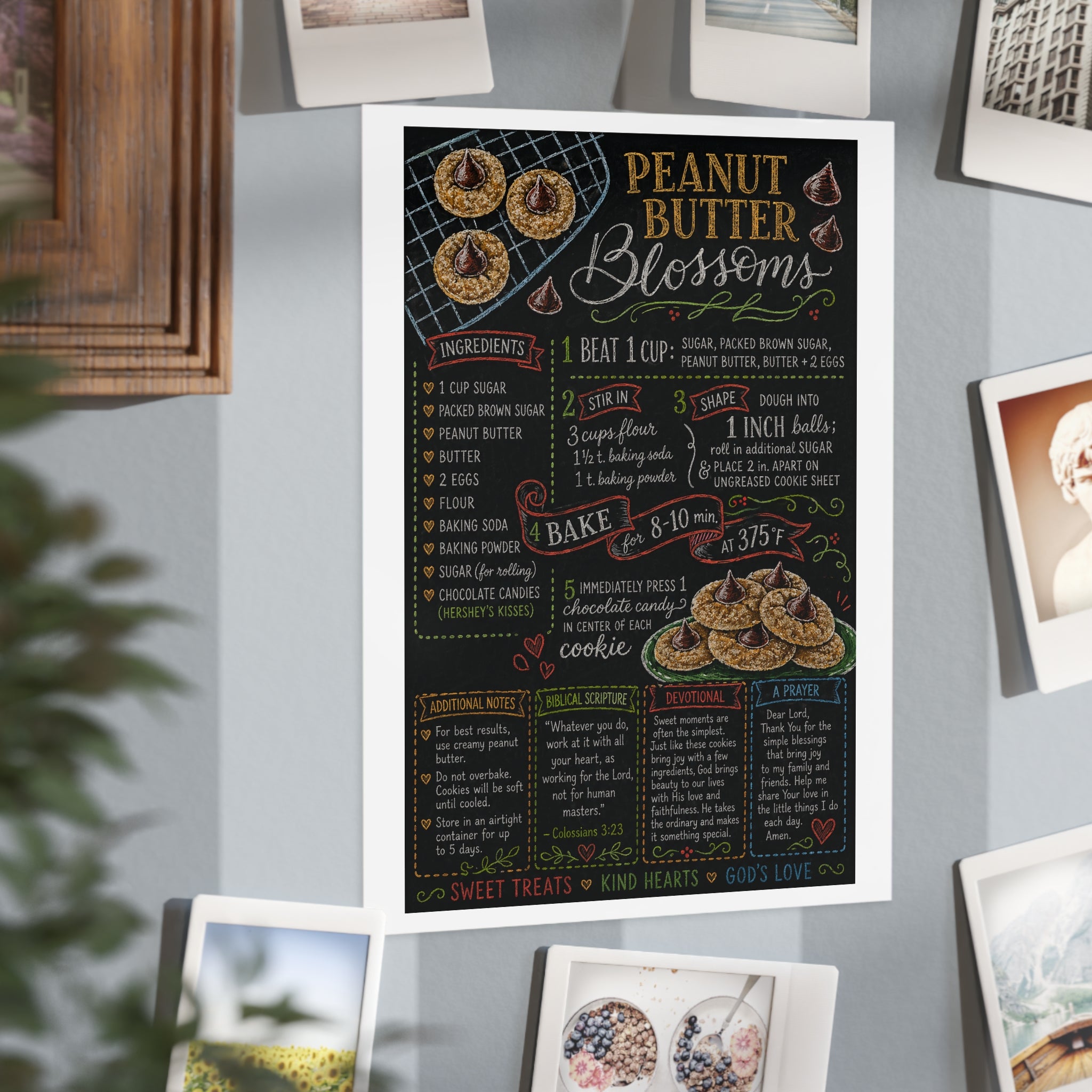 Peanut Butter Blossoms Recipe Print Unframed Print | Kitchen Wall Art, Baking Chalkboard