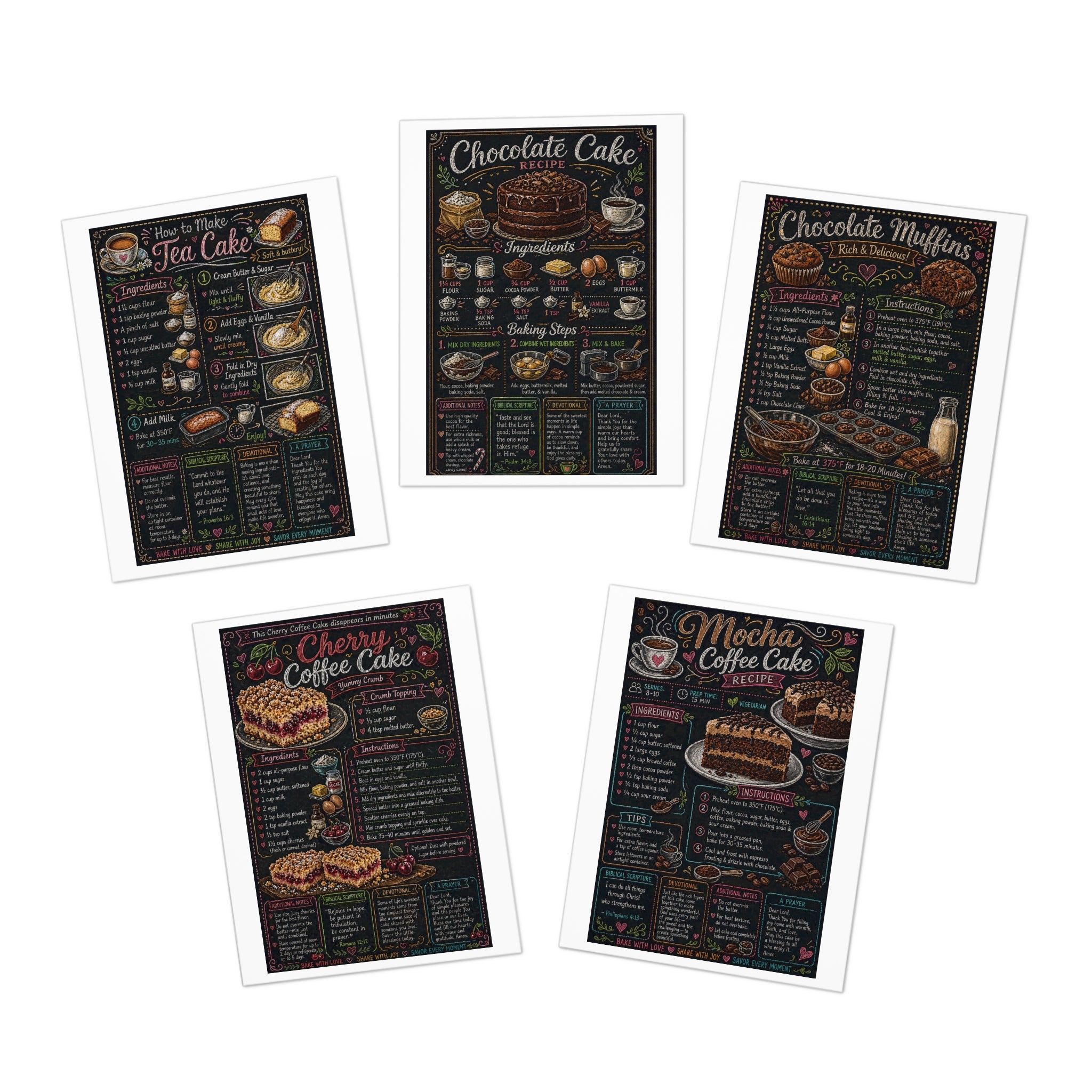 Recipe Chalkboard Birthday Cake Cards, Greeting Card Set (5-Pack)