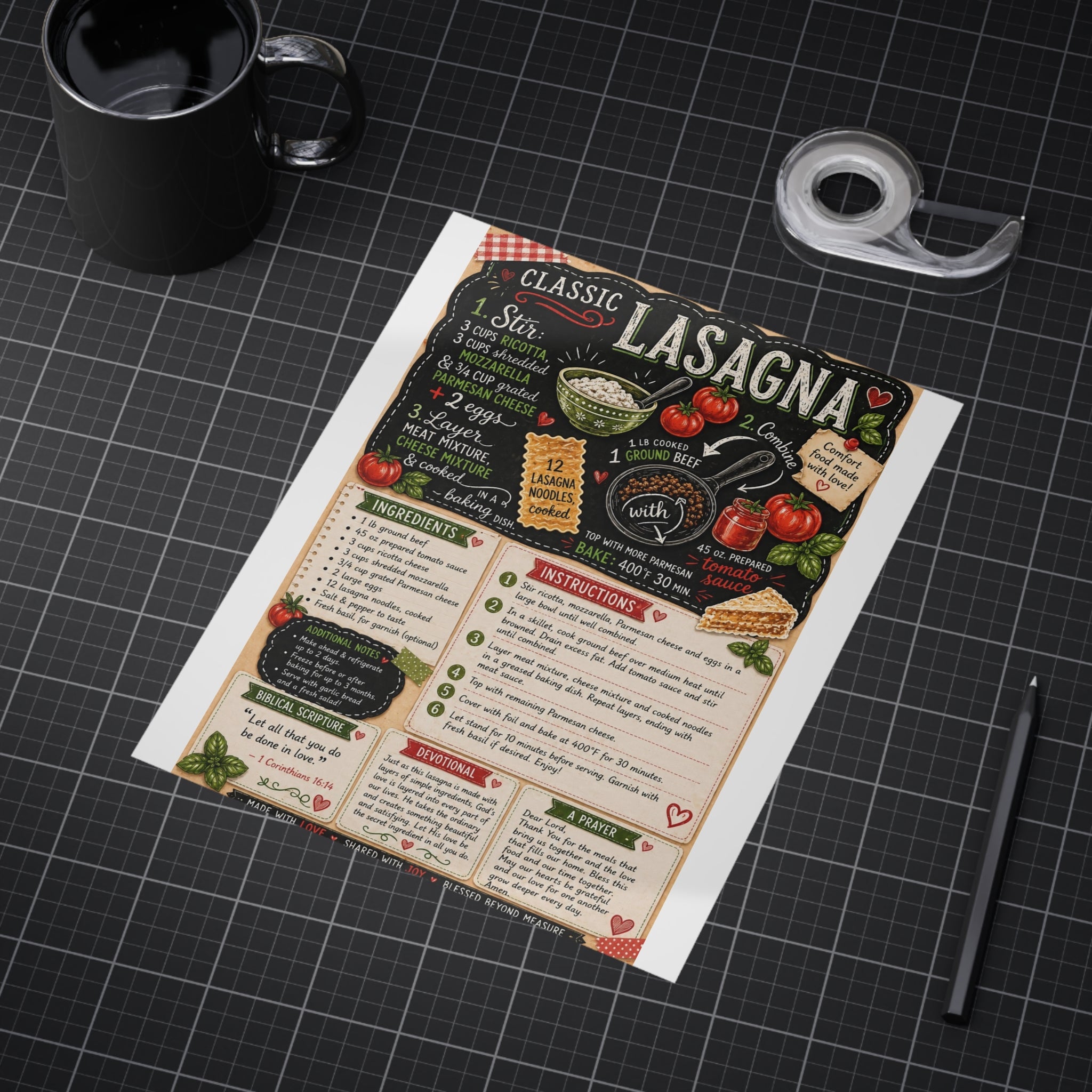 Lasagna Recipe Print — Classic Lasagna Kitchen Art Print