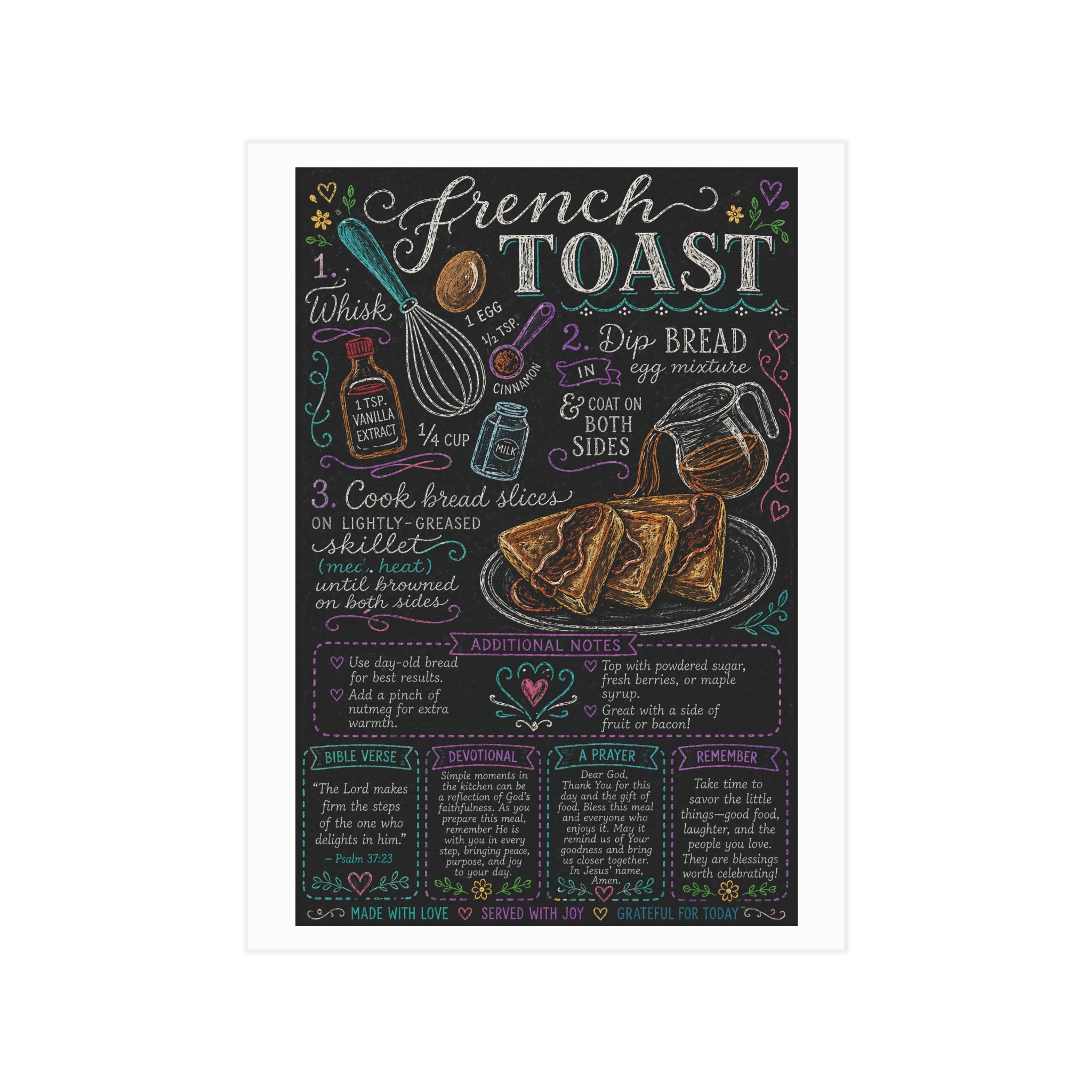 French Toast Recipe Print — Chalkboard Kitchen Art Unframed