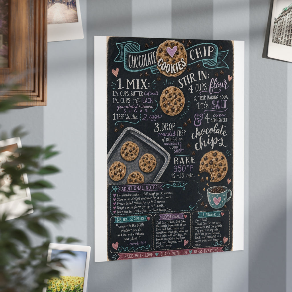 Chocolate Chip Cookies Recipe Print — Chalkboard Kitchen Art (Unframed)