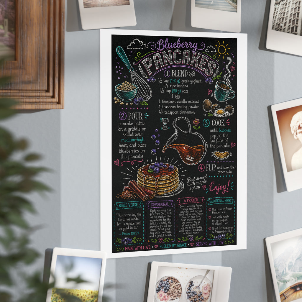 Blueberry Pancakes Recipe Print — Chalkboard Kitchen Art Unframed