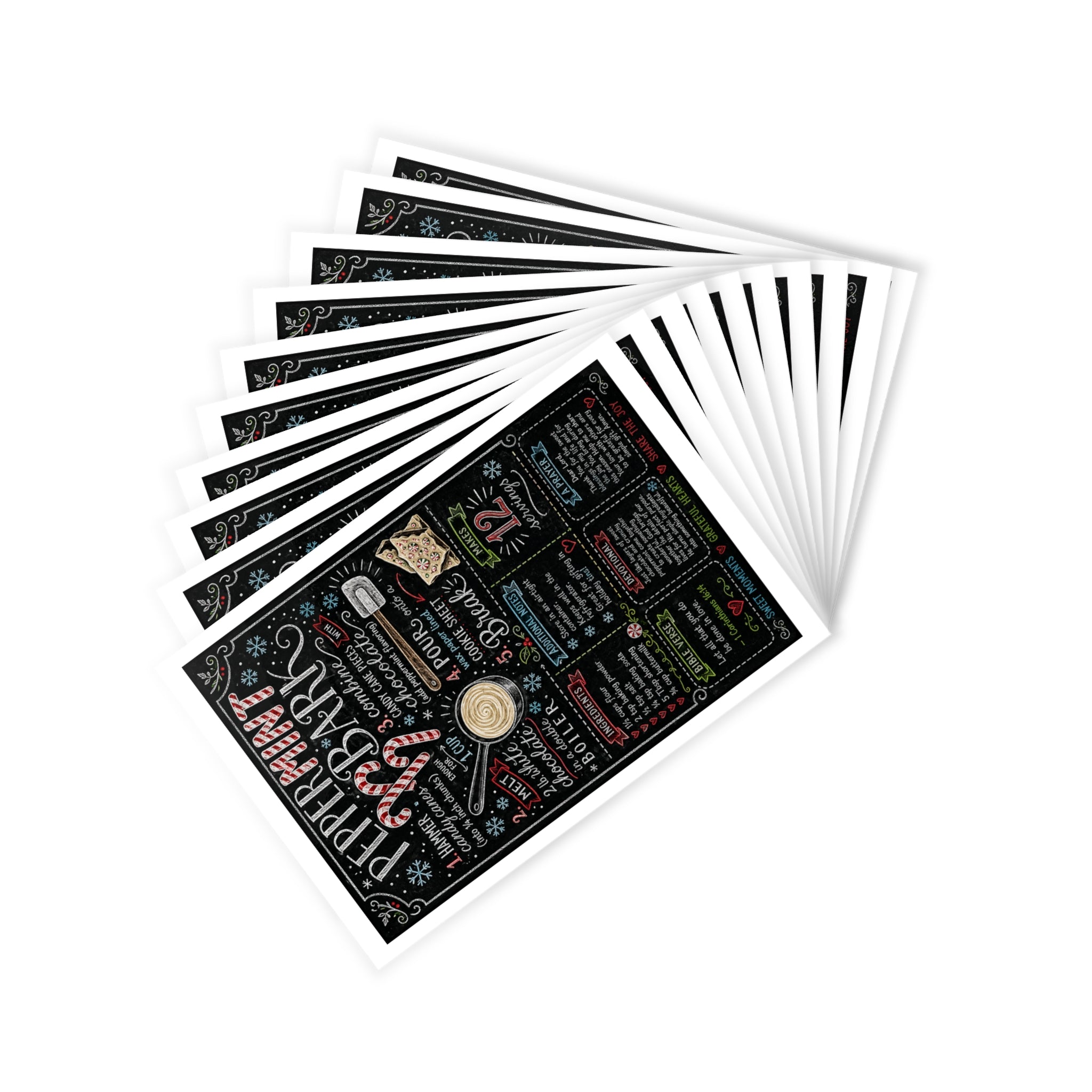 Peppermint Bark Recipe Holiday Postcards – Set of 10 Holiday Recipe Cards