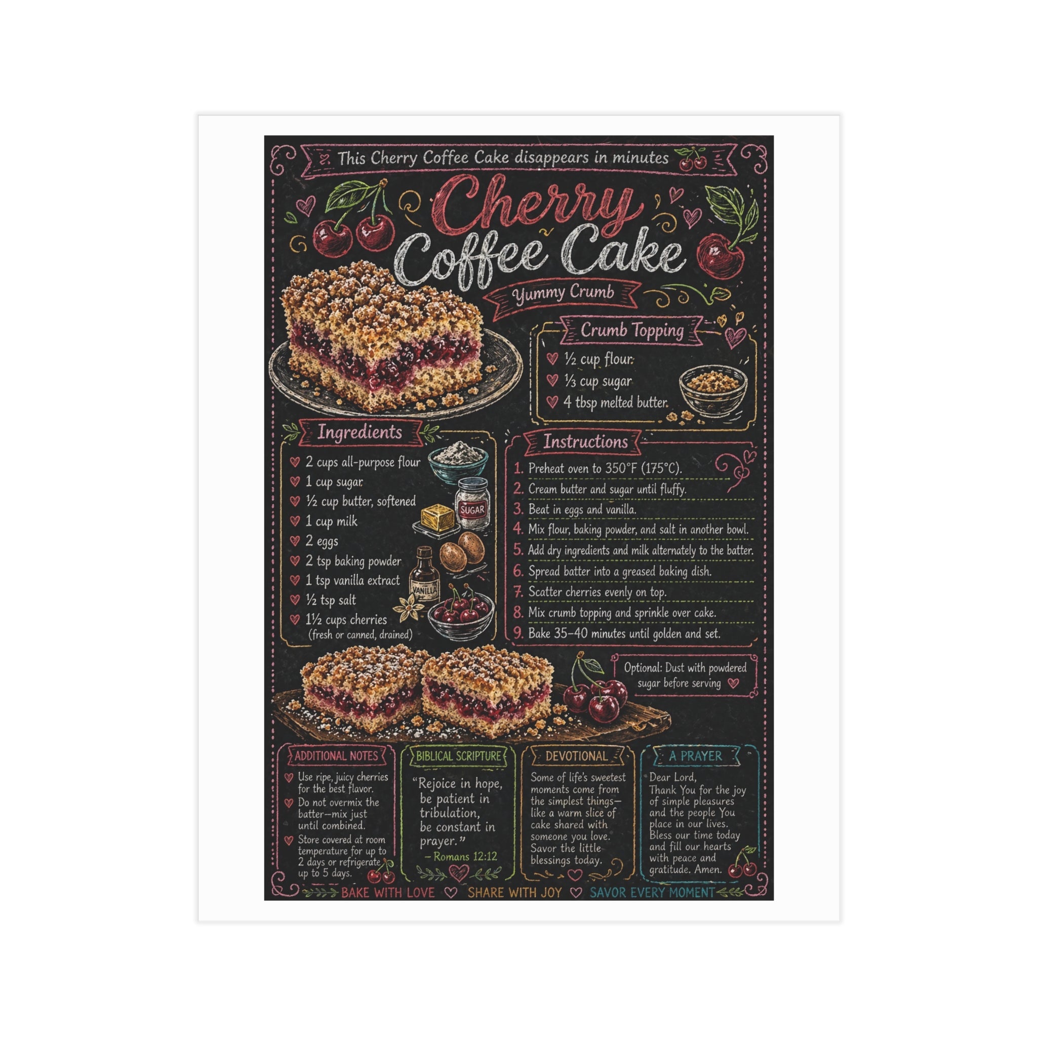 Cinnamon Rolls Recipe Print Unframed | Kitchen Baking Art, Chalkboard Style