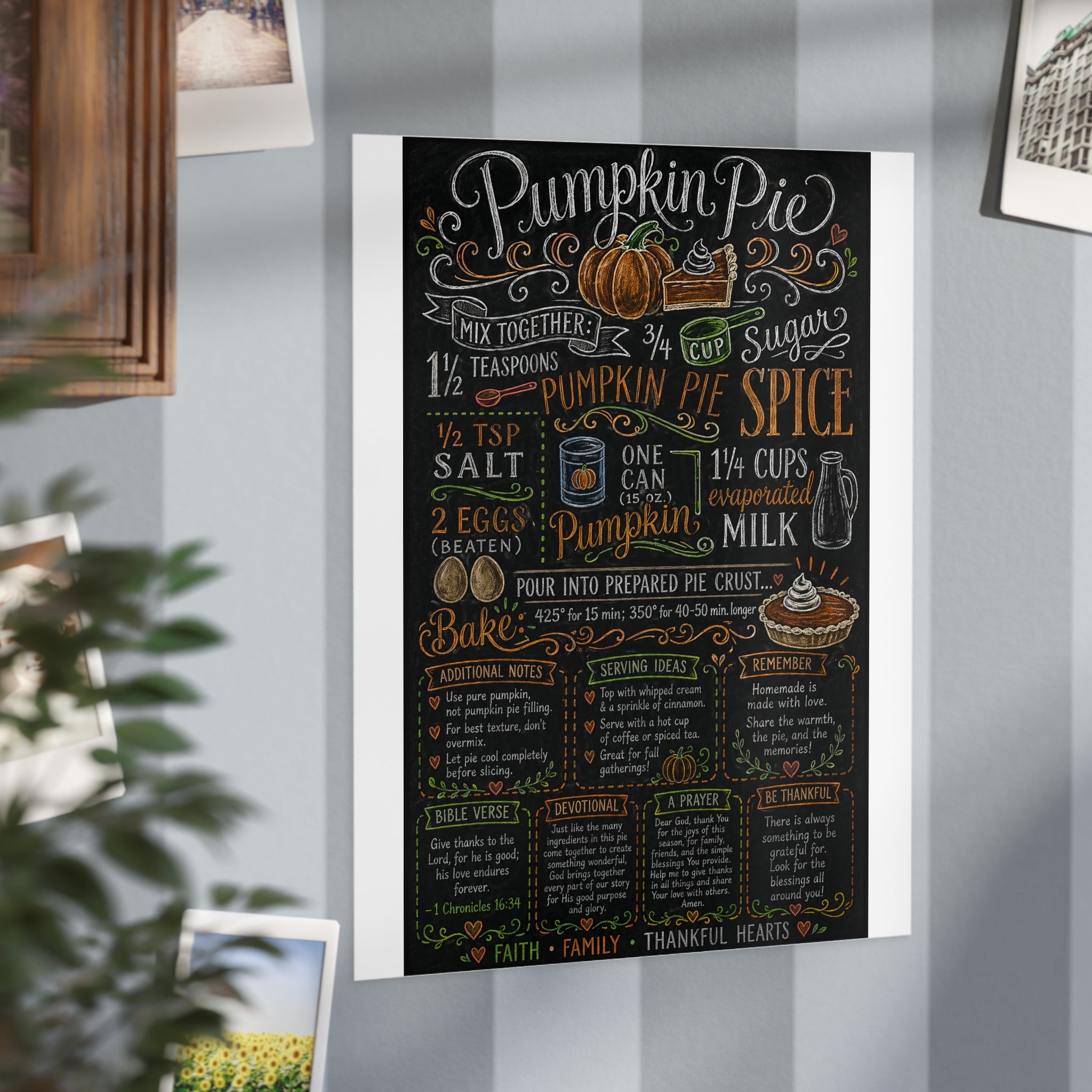 Pumpkin Pie Recipe Chalkboard Art Print — Kitchen Wall Decor