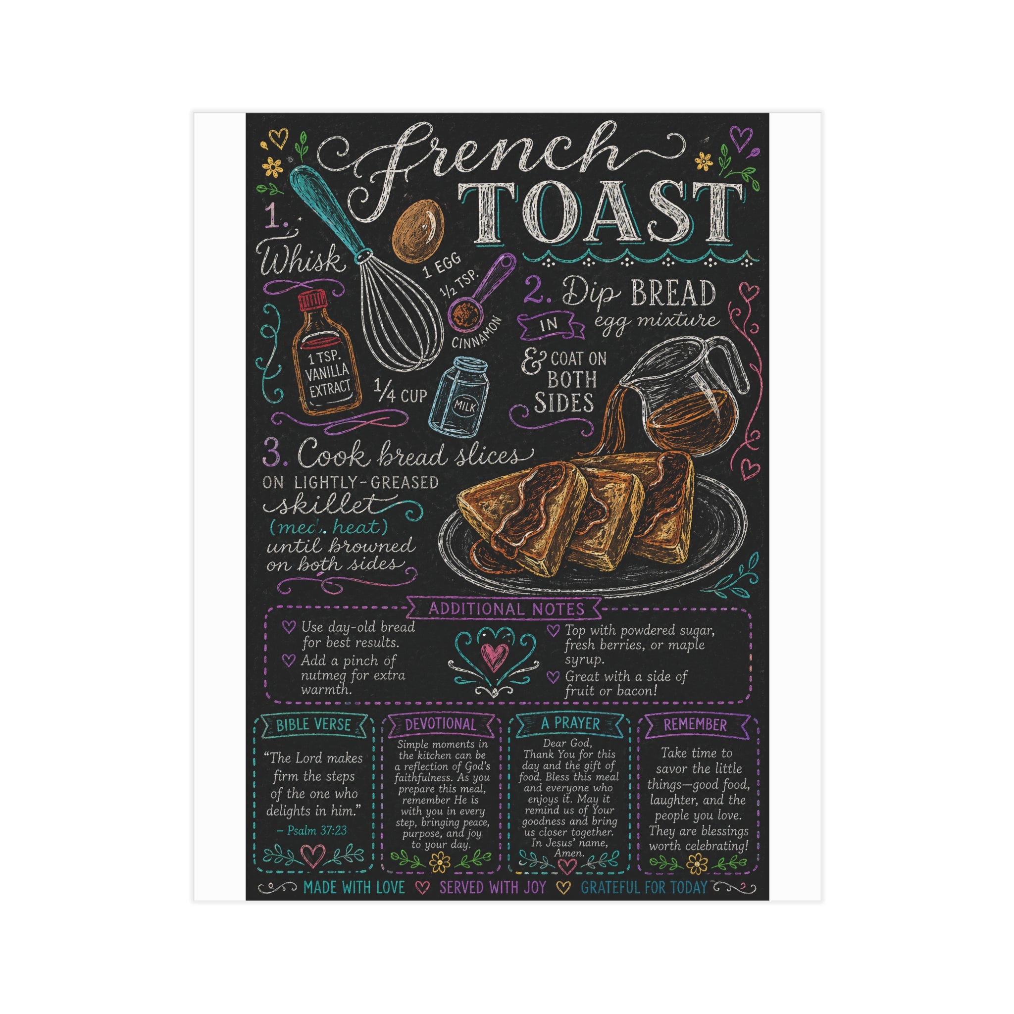 French Toast Recipe Print — Chalkboard Kitchen Art Unframed